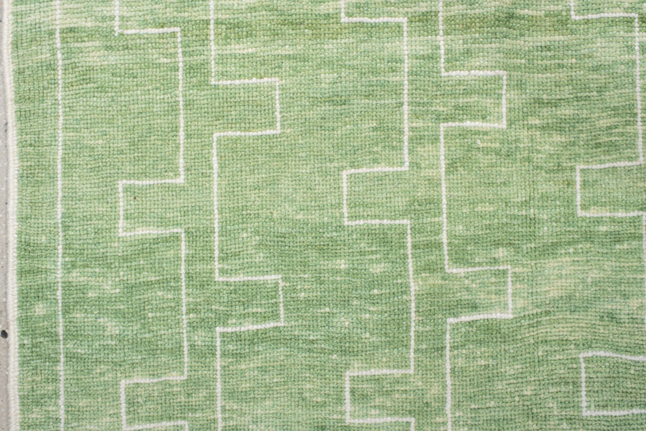 9' x 12' one-of-a-kind handmade handmade Contemporary large size rug. Color palette: sage, mint, ivory, cream, green