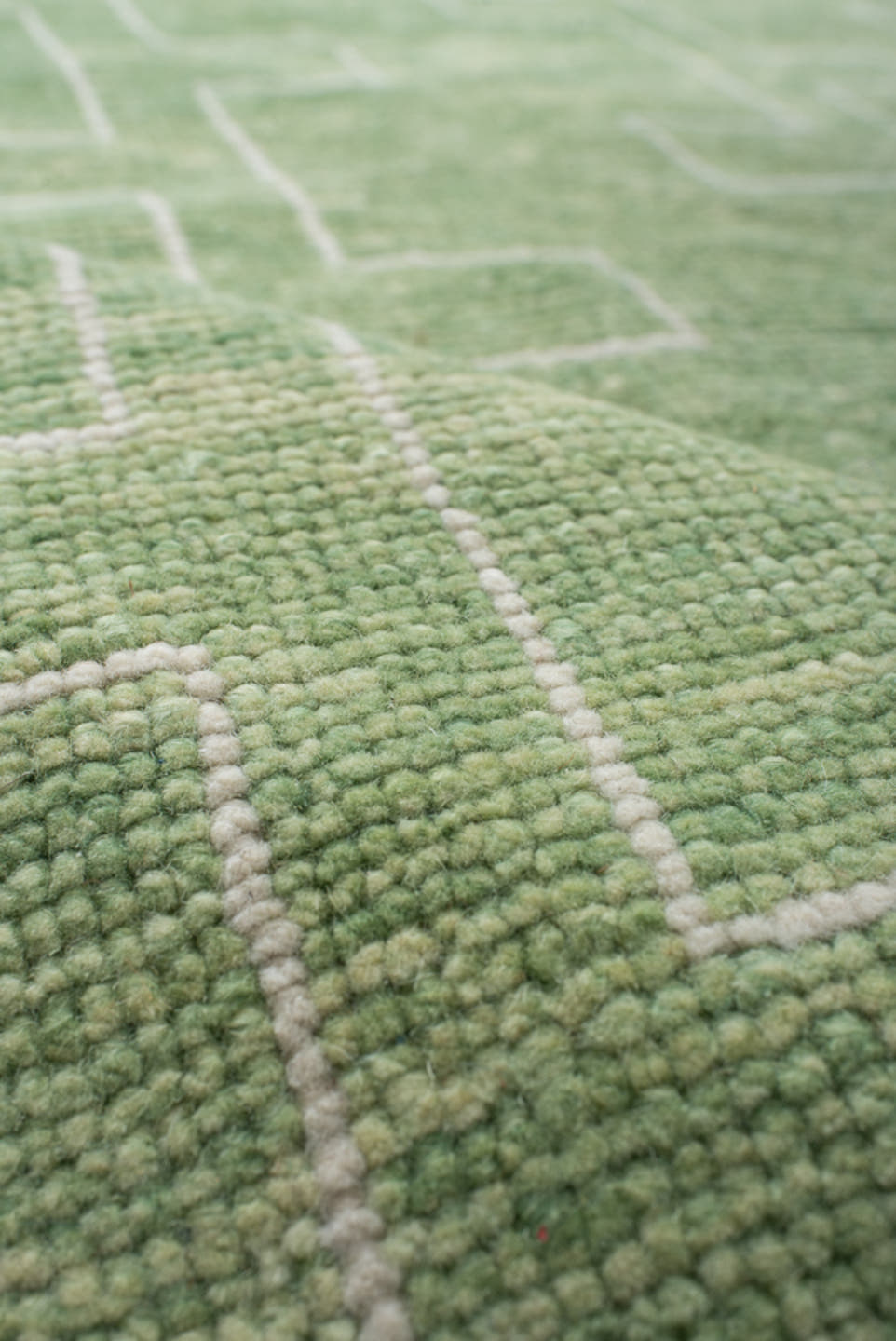 9' x 12' one-of-a-kind handmade handmade Contemporary large size rug. Color palette: sage, mint, ivory, cream, green