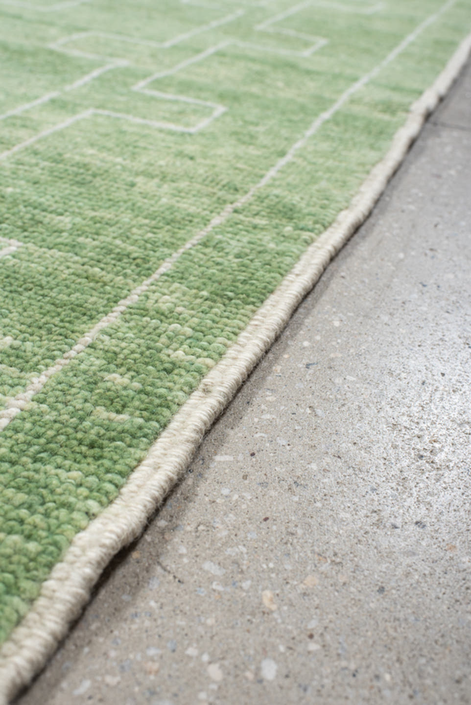 9' x 12' one-of-a-kind handmade handmade Contemporary large size rug. Color palette: sage, mint, ivory, cream, green