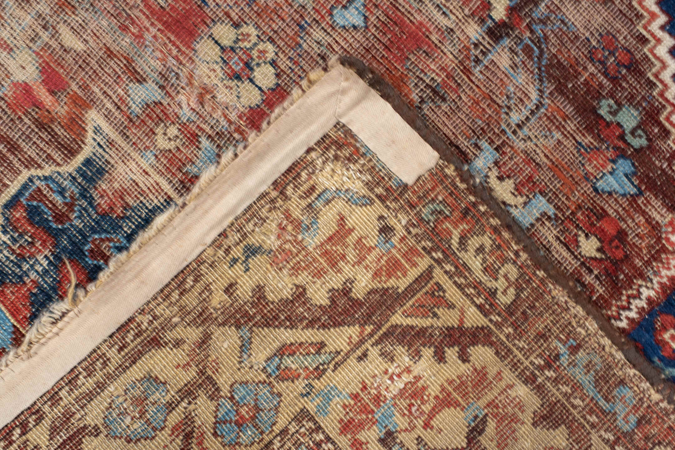 4' x 4' one-of-a-kind handmade vintage Anatol small size rug. Color palette: brown, gray, orange, off-white, pink, blue, red