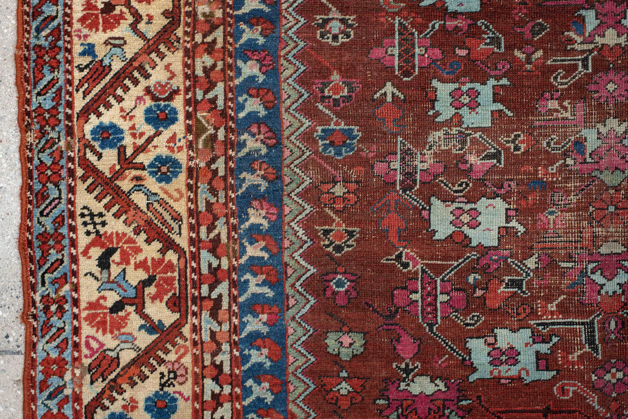 4' x 6' one-of-a-kind handmade vintage Anatolian small size rug. Color palette: rust, ivory, cobalt, brick, sky_blue, rose