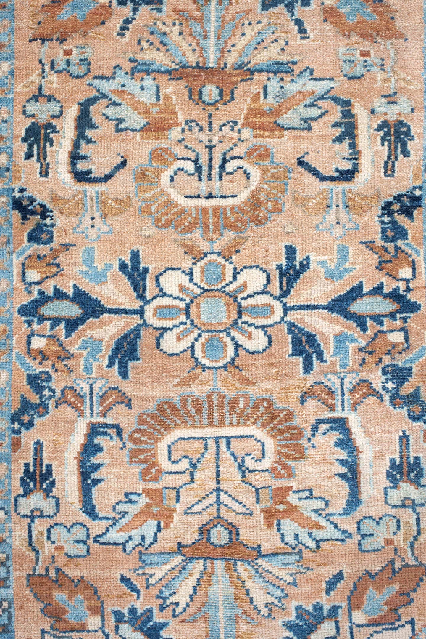 2' x 4' one-of-a-kind handmade vintage Hamadan small size rug. Color palette: blush, sky blue, navy, ivory, camel, taupe