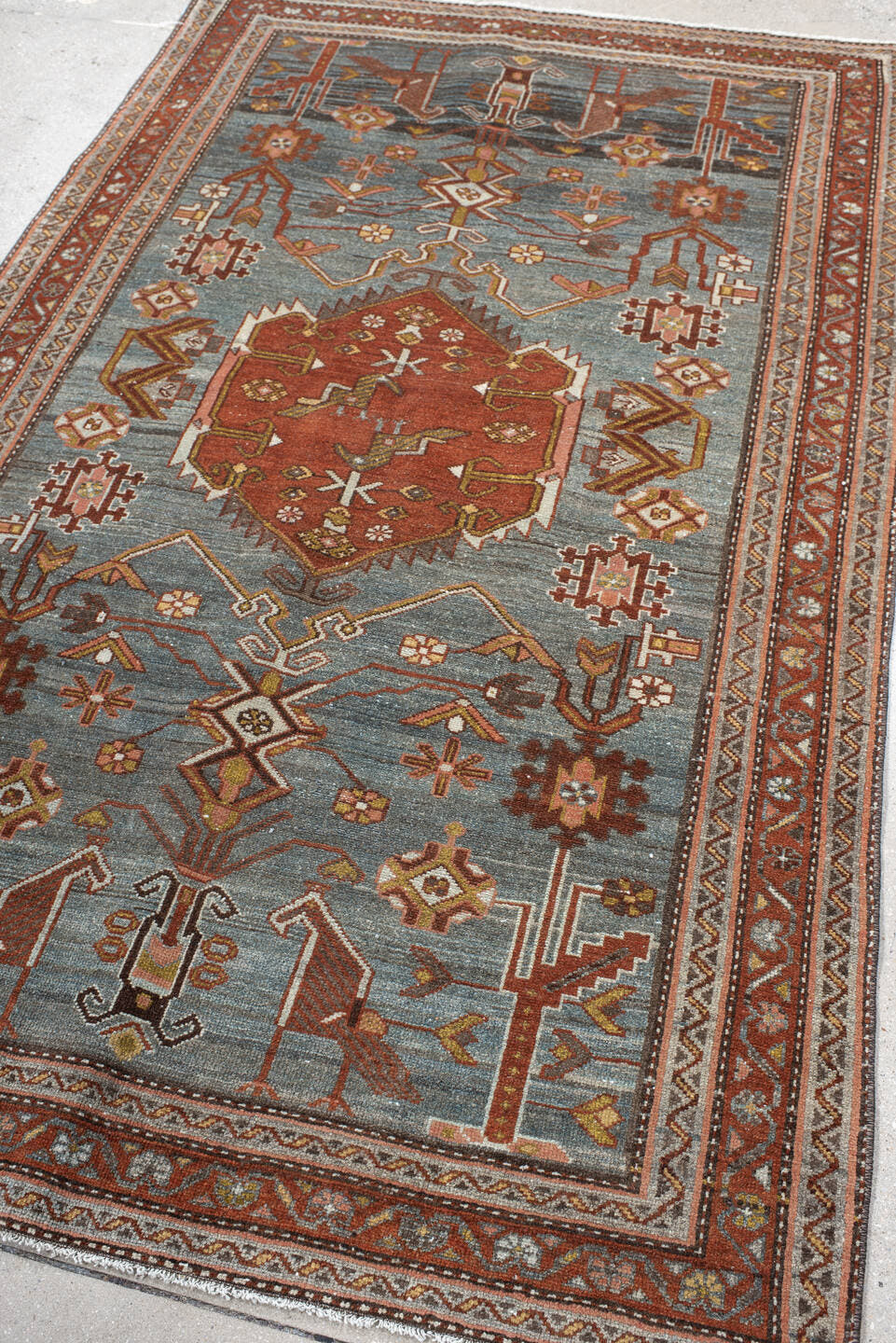 4' x 6' one-of-a-kind handmade vintage Malayer rug. Color palette: blue, rust, ivory, camel, brown, gold, rose, terracotta