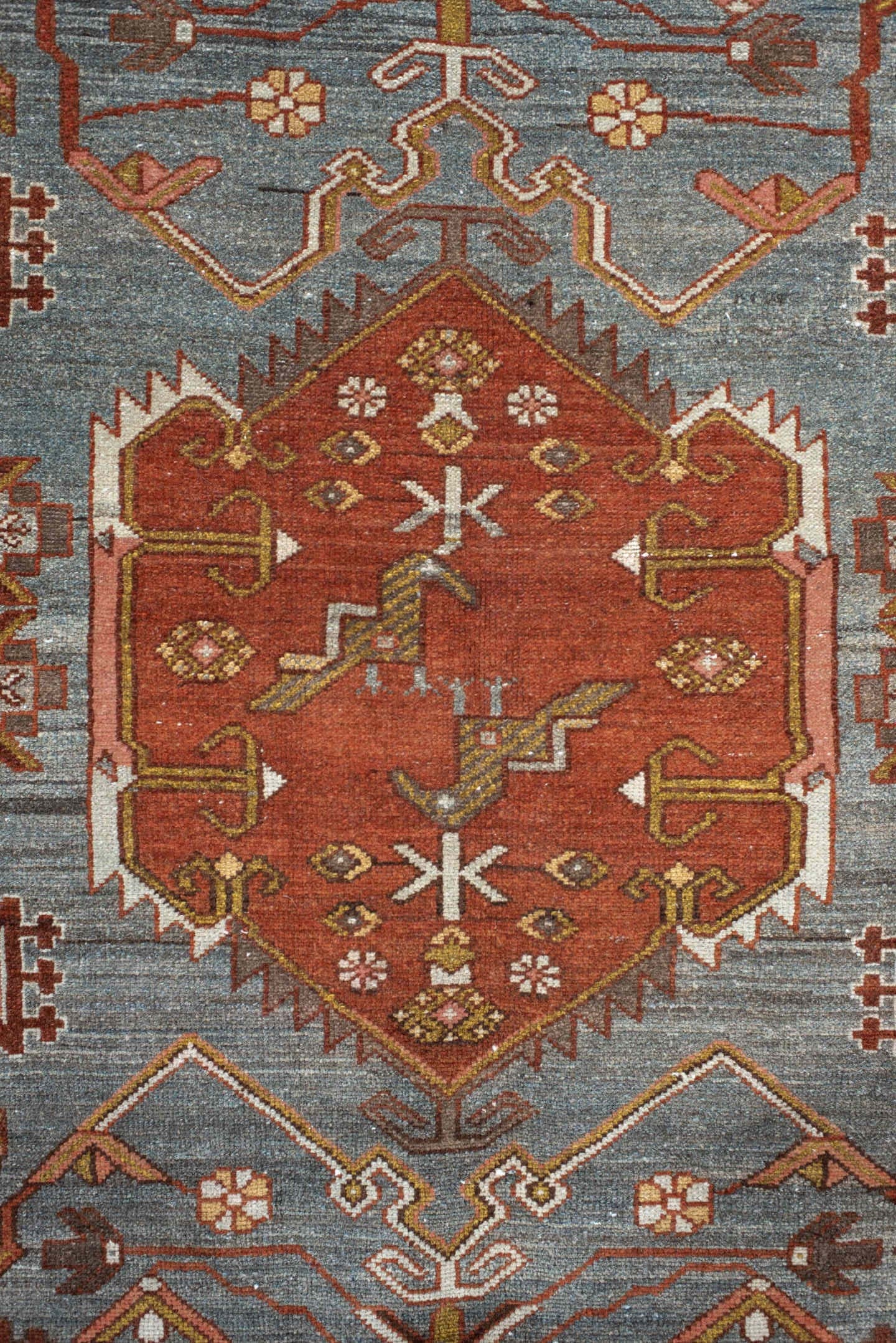 4' x 6' one-of-a-kind handmade vintage Malayer rug. Color palette: blue, rust, ivory, camel, brown, gold, rose, terracotta