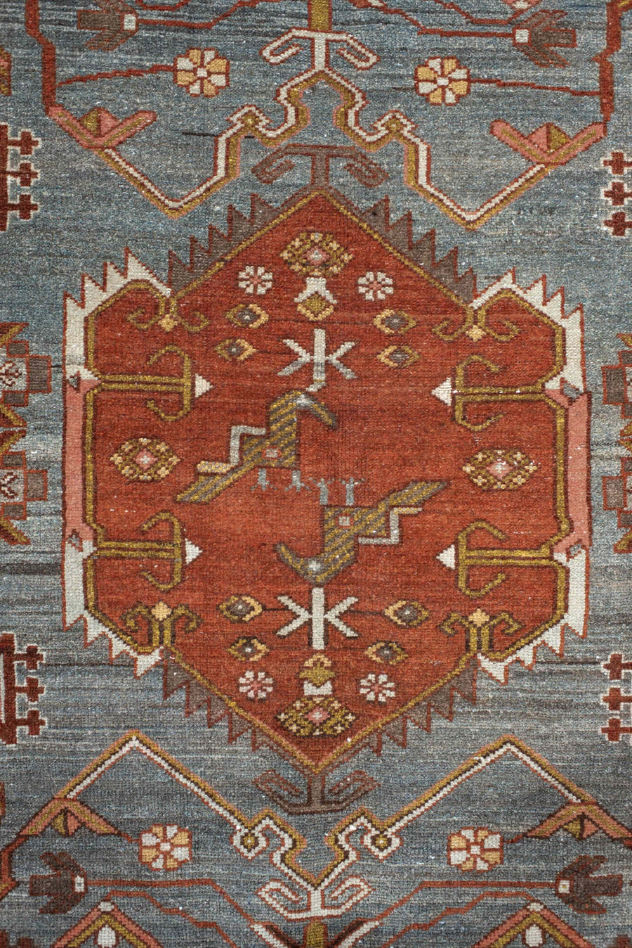 4' x 6' one-of-a-kind handmade vintage Malayer rug. Color palette: blue, rust, ivory, camel, brown, gold, rose, terracotta