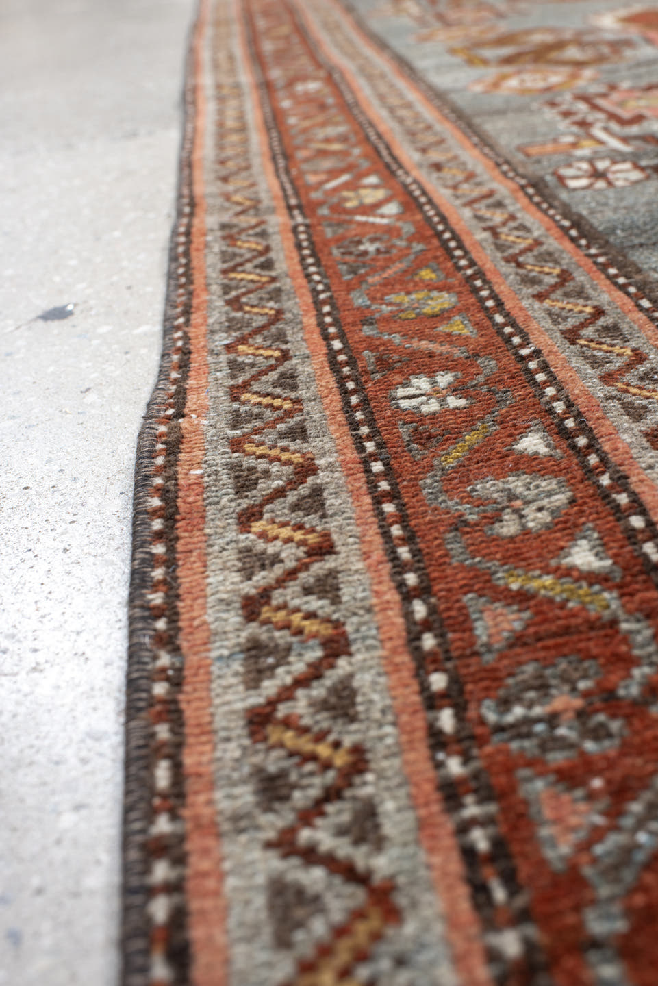 4' x 6' one-of-a-kind handmade vintage Malayer rug. Color palette: blue, rust, ivory, camel, brown, gold, rose, terracotta
