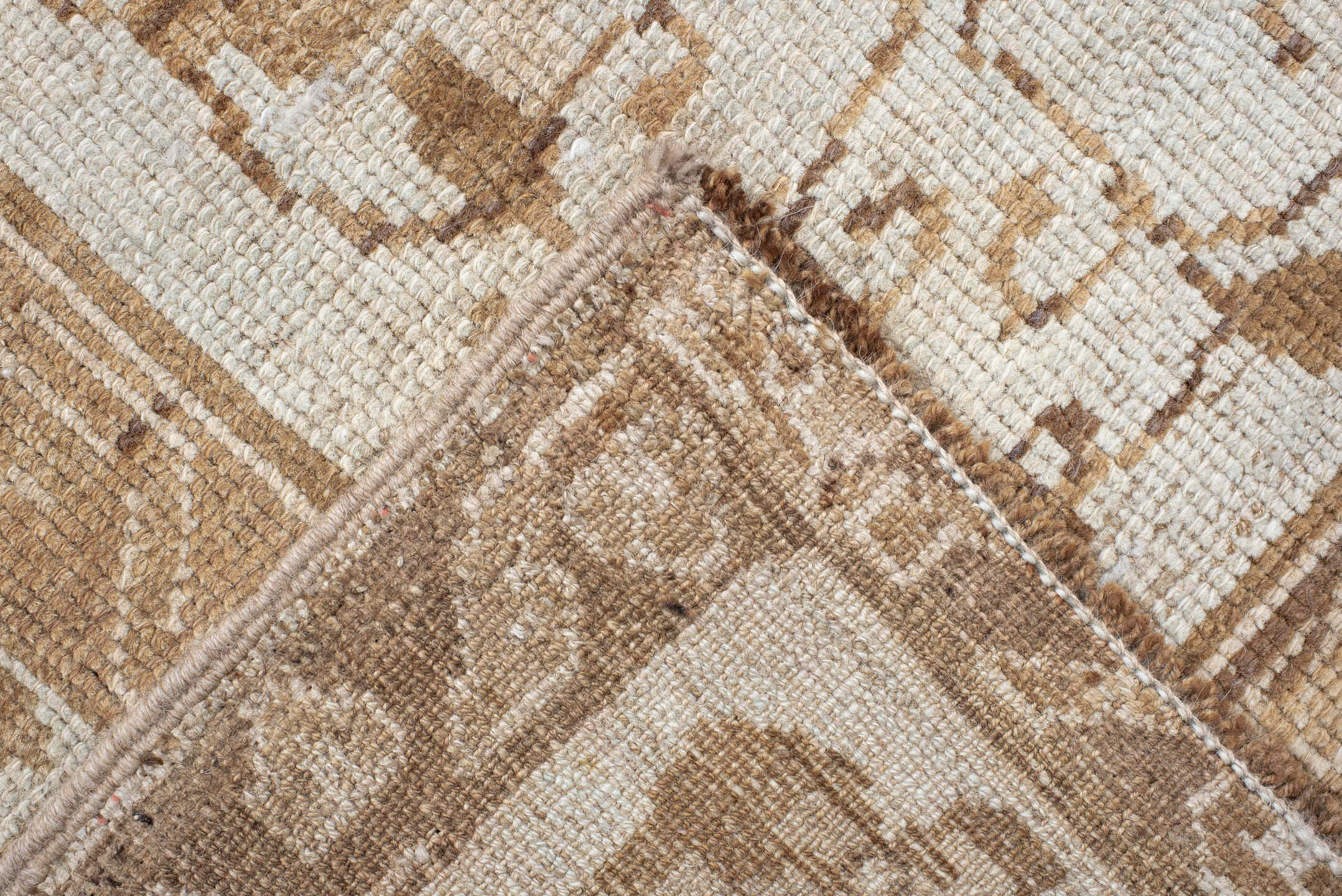 7' x 10' one-of-a-kind handmade vintage Oushak large size rug. Color palette: camel, ivory, taupe, beige, sand, brown, gray