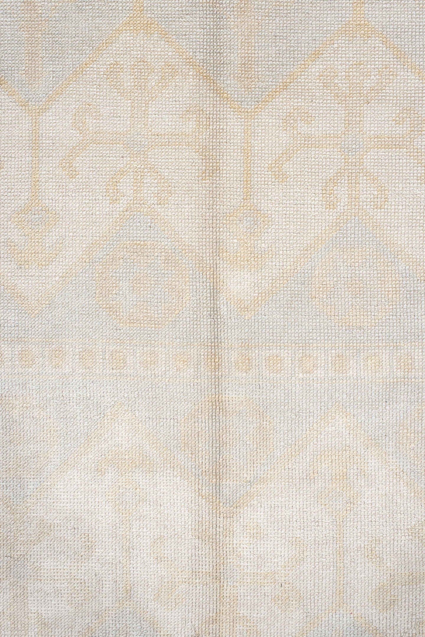 9' x 12' one-of-a-kind handmade vintage  large size rug. Color palette: ivory, pale blue, cream, beige, taupe, light blue