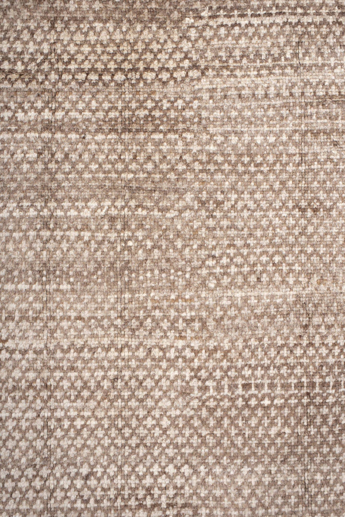 8' x 10' one-of-a-kind handmade vintage  large size rug. Color palette: taupe, ivory, brown, cream, pale aqua, charcoal