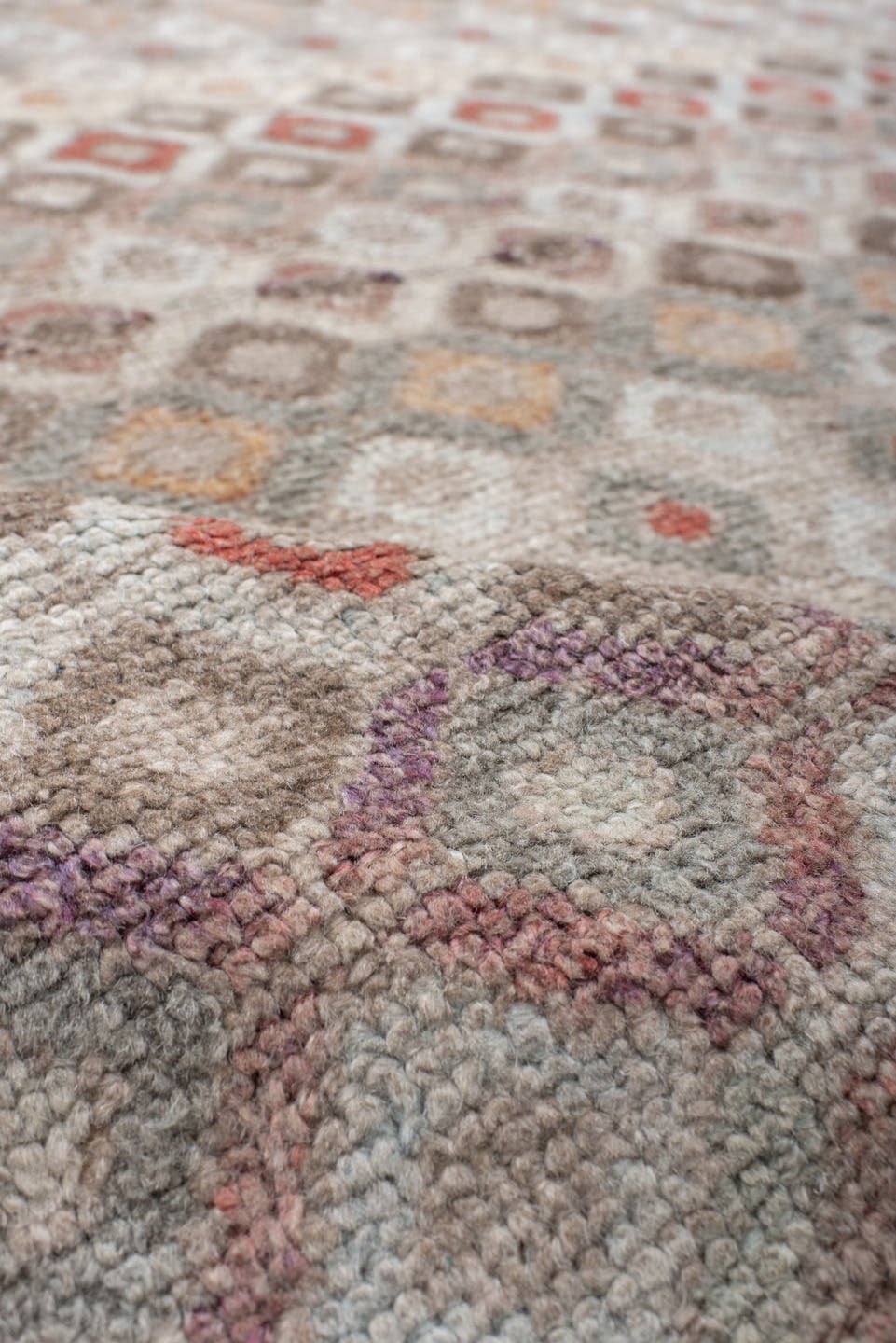9' x 11' one-of-a-kind handmade vintage Oushak large size rug. Color palette: ivory, taupe, brown, rust, pale_blue, blush