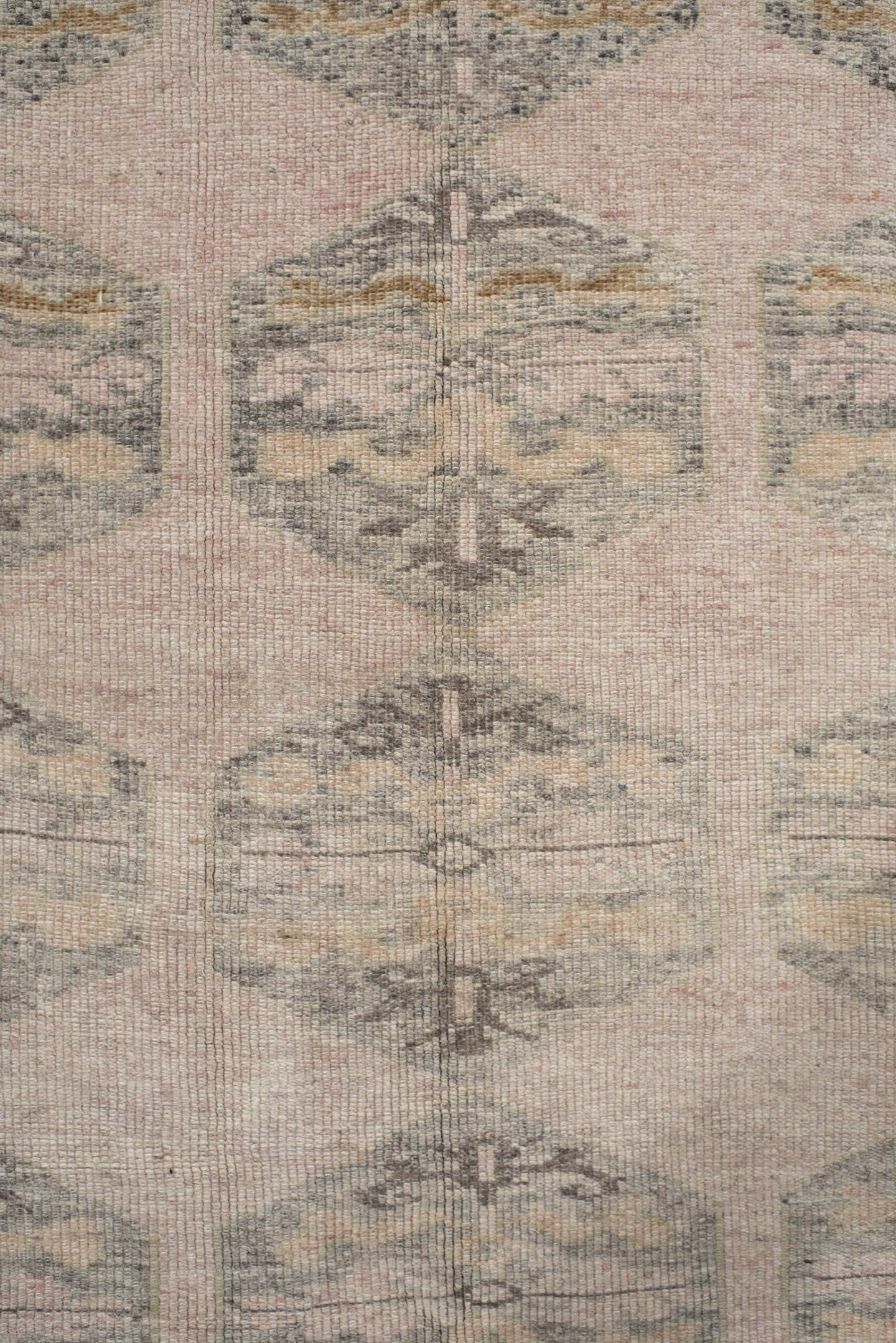 4' x 9' one-of-a-kind handmade vintage Kars runner rug. Color palette: blush, gray, ivory, taupe, charcoal, beige, pink