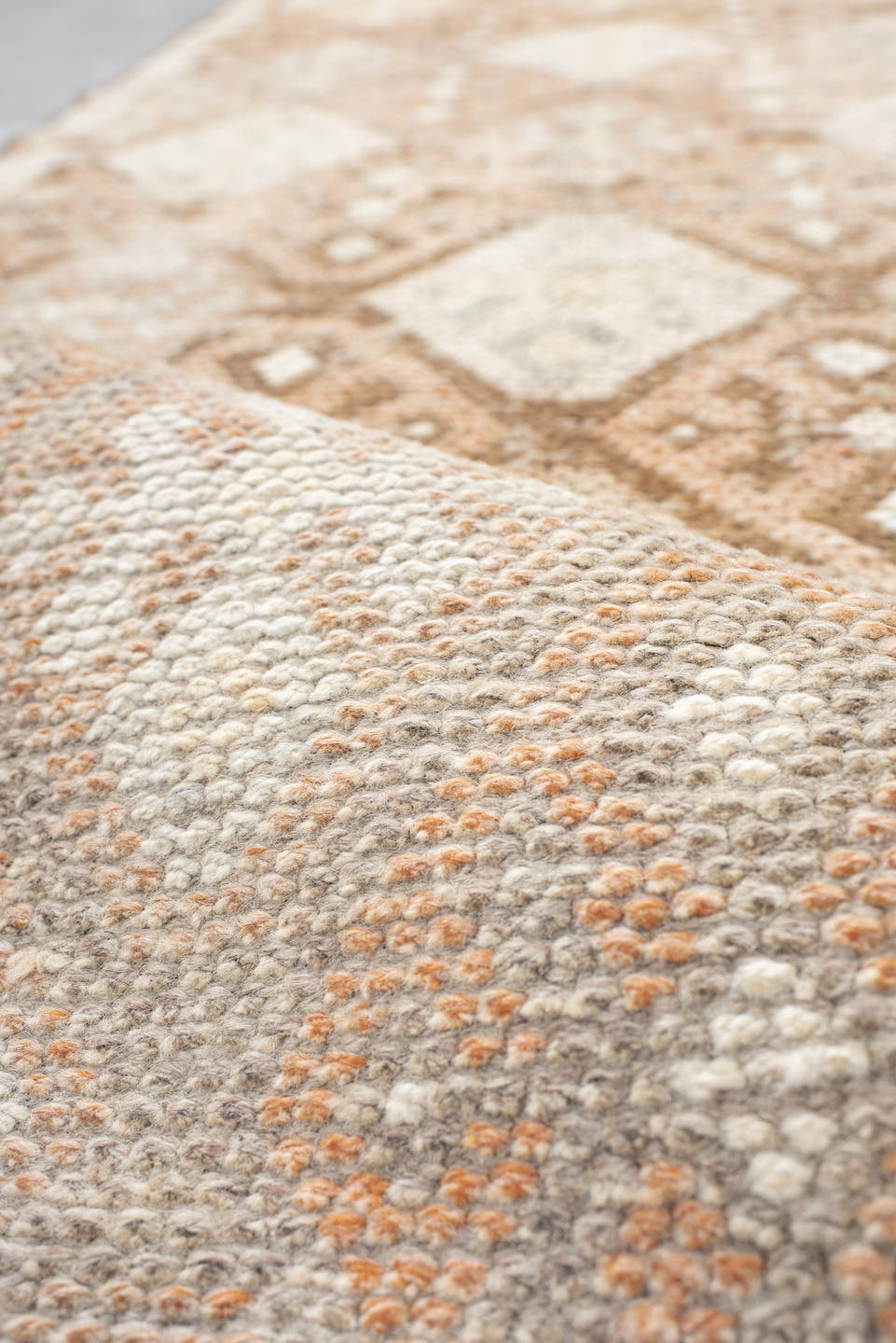 2' x 13' one-of-a-kind handmade vintage Kars runner rug. Color palette: ivory, taupe, blush, camel, sand, brown, beige, gray