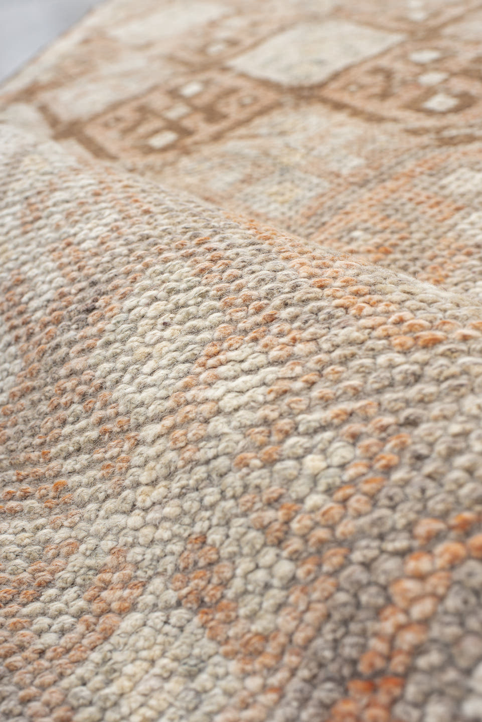 2' x 13' one-of-a-kind handmade vintage Kars runner rug. Color palette: ivory, taupe, blush, camel, sand, brown, beige, gray