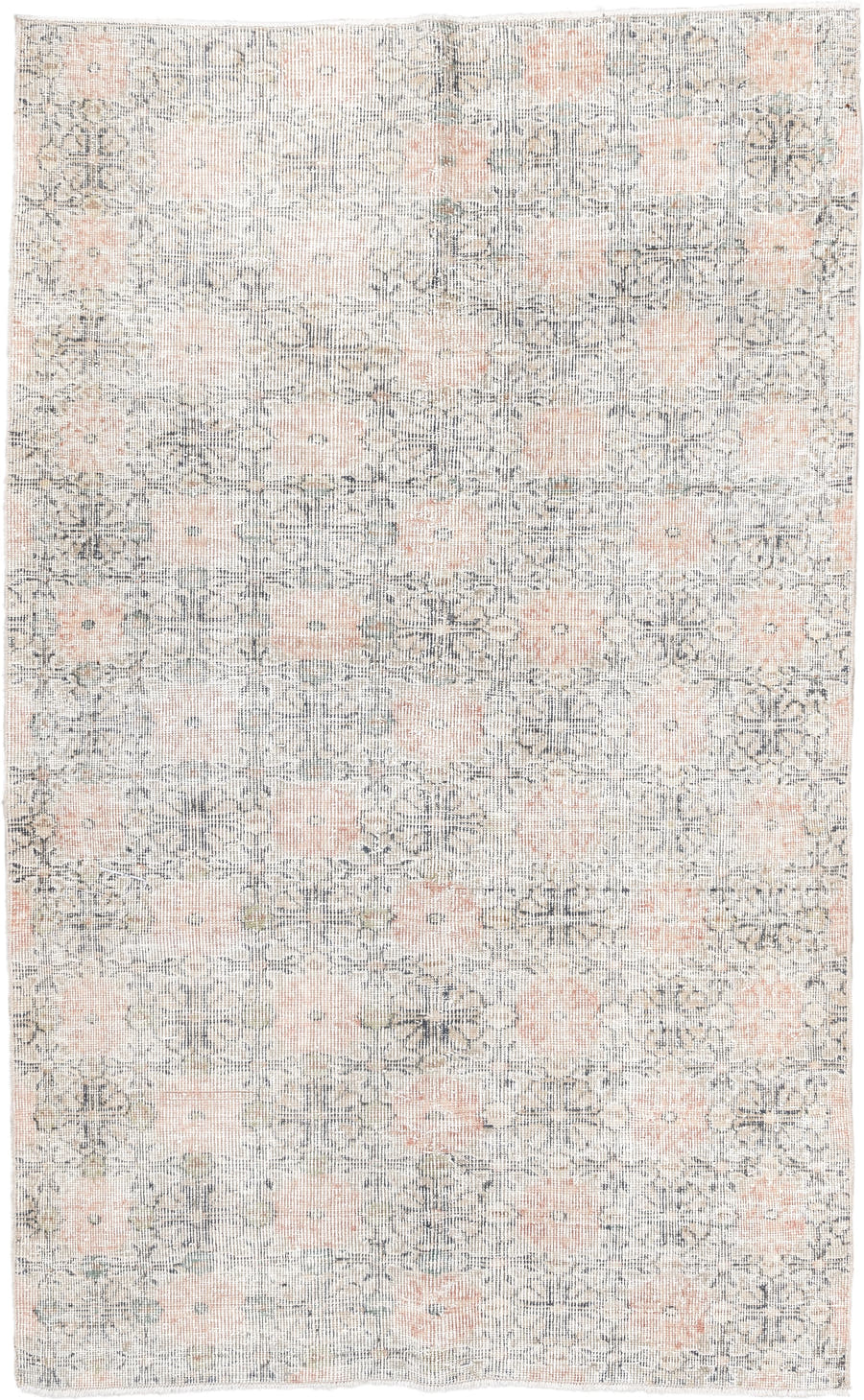 4' x 6' one-of-a-kind handmade vintage Sparta small size rug. Color palette: ivory, gray, blush, taupe, pewter, pink, beige