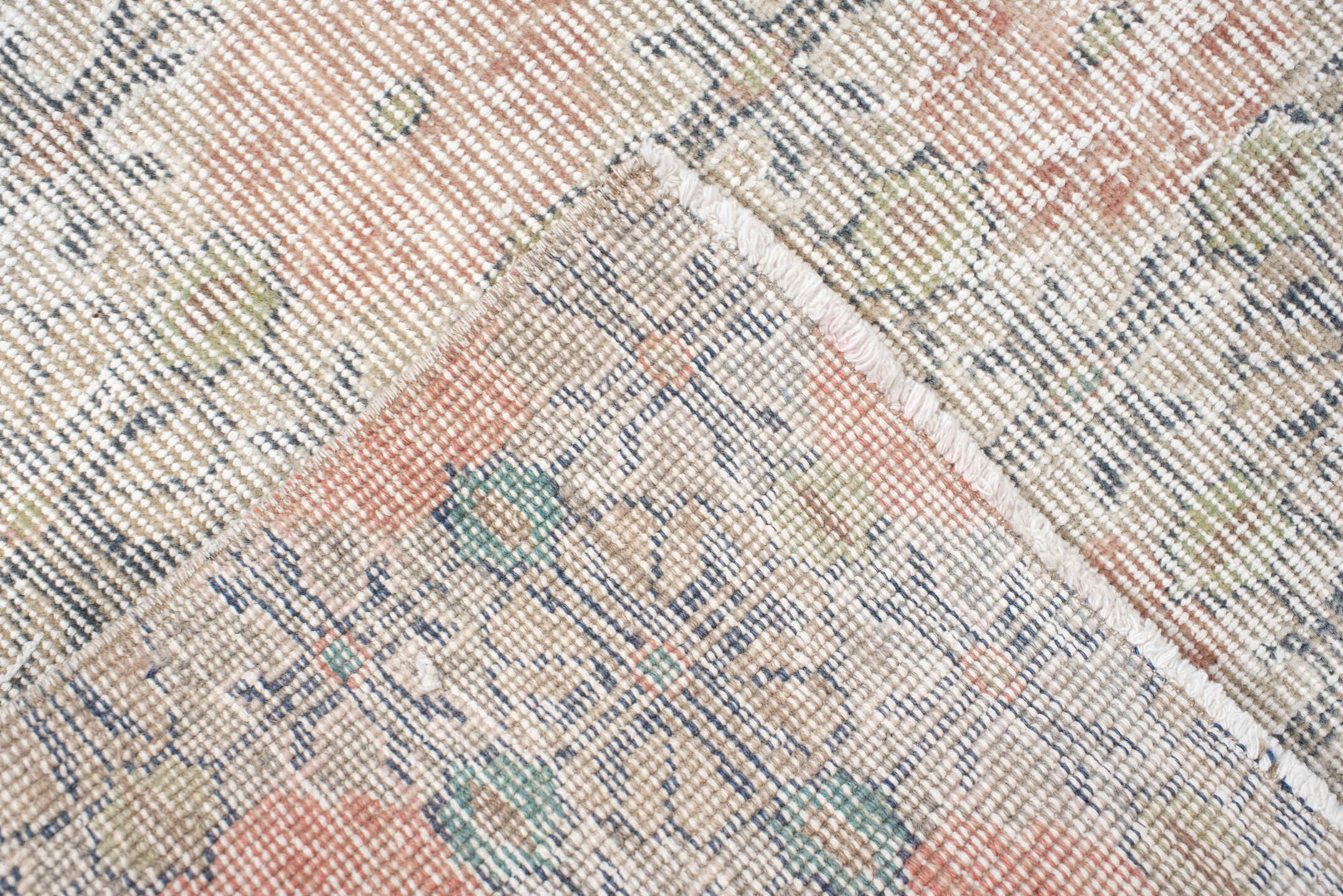 4' x 6' one-of-a-kind handmade vintage Sparta small size rug. Color palette: ivory, gray, blush, taupe, pewter, pink, beige