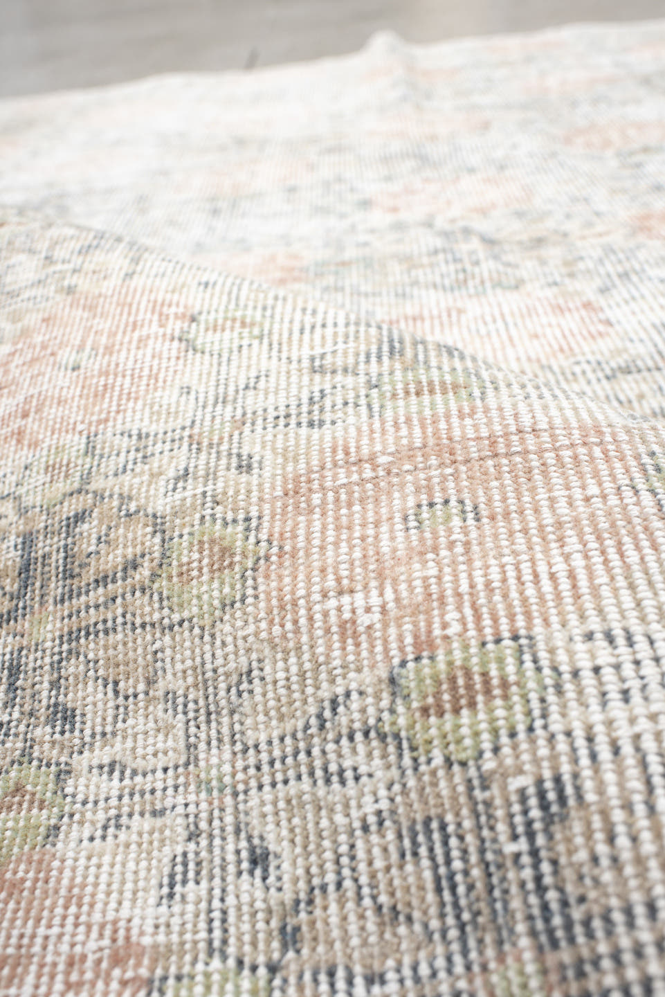 4' x 6' one-of-a-kind handmade vintage Sparta small size rug. Color palette: ivory, gray, blush, taupe, pewter, pink, beige