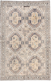 4' x 6' one-of-a-kind handmade antique Sumak small size rug. Color palette: ivory, taupe, slate, camel, blush, charcoal