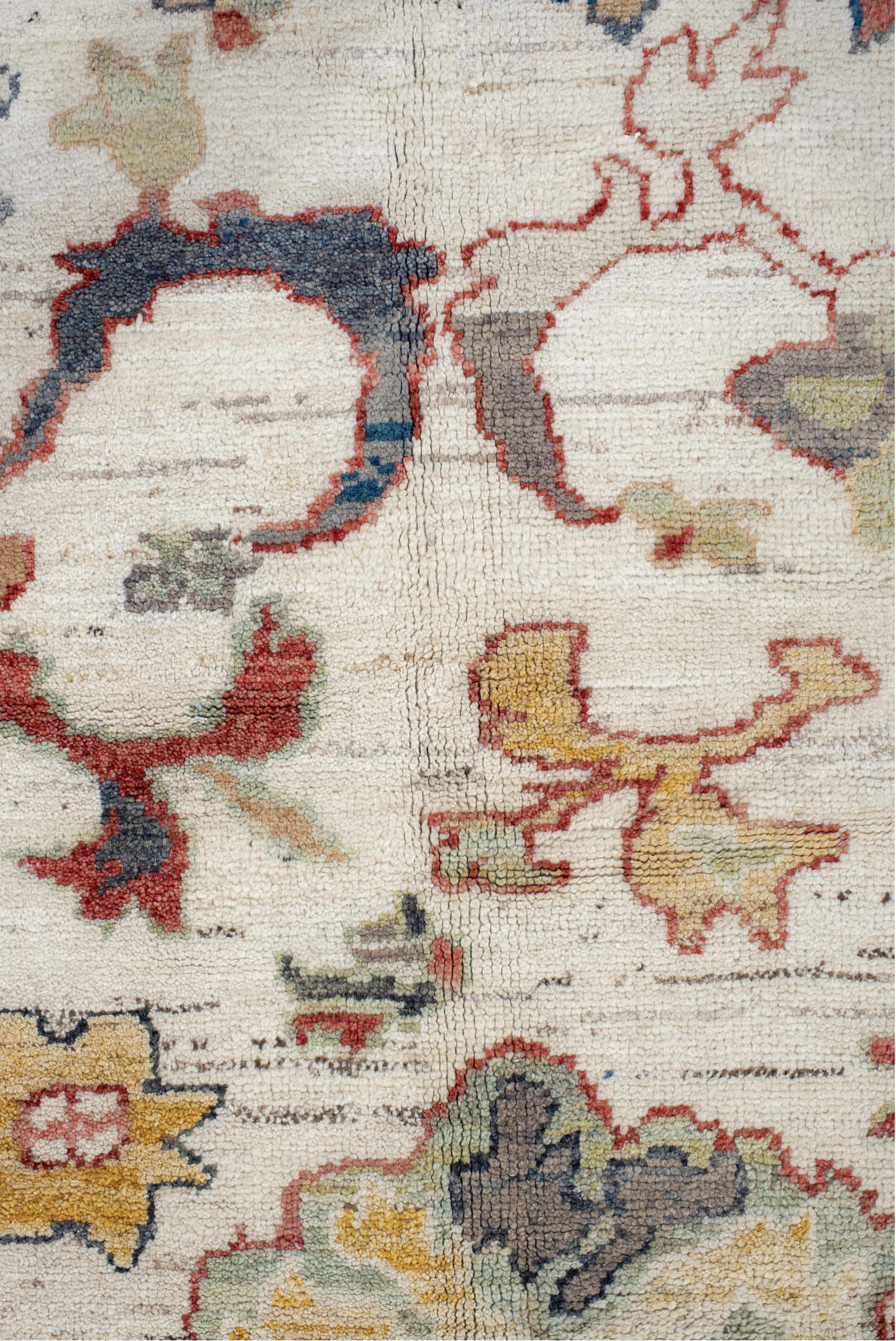 8' x 12' one-of-a-kind handmade vintage Oushak large size rug. Color palette: antiquewhite, blue, brown, dim gray, gray