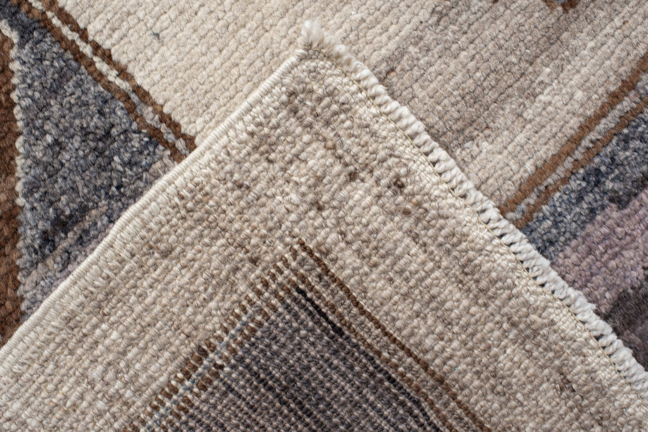 10' x 13' one-of-a-kind handmade vintage Kars large size rug. Color palette: ivory, charcoal, taupe, brown, slate, camel