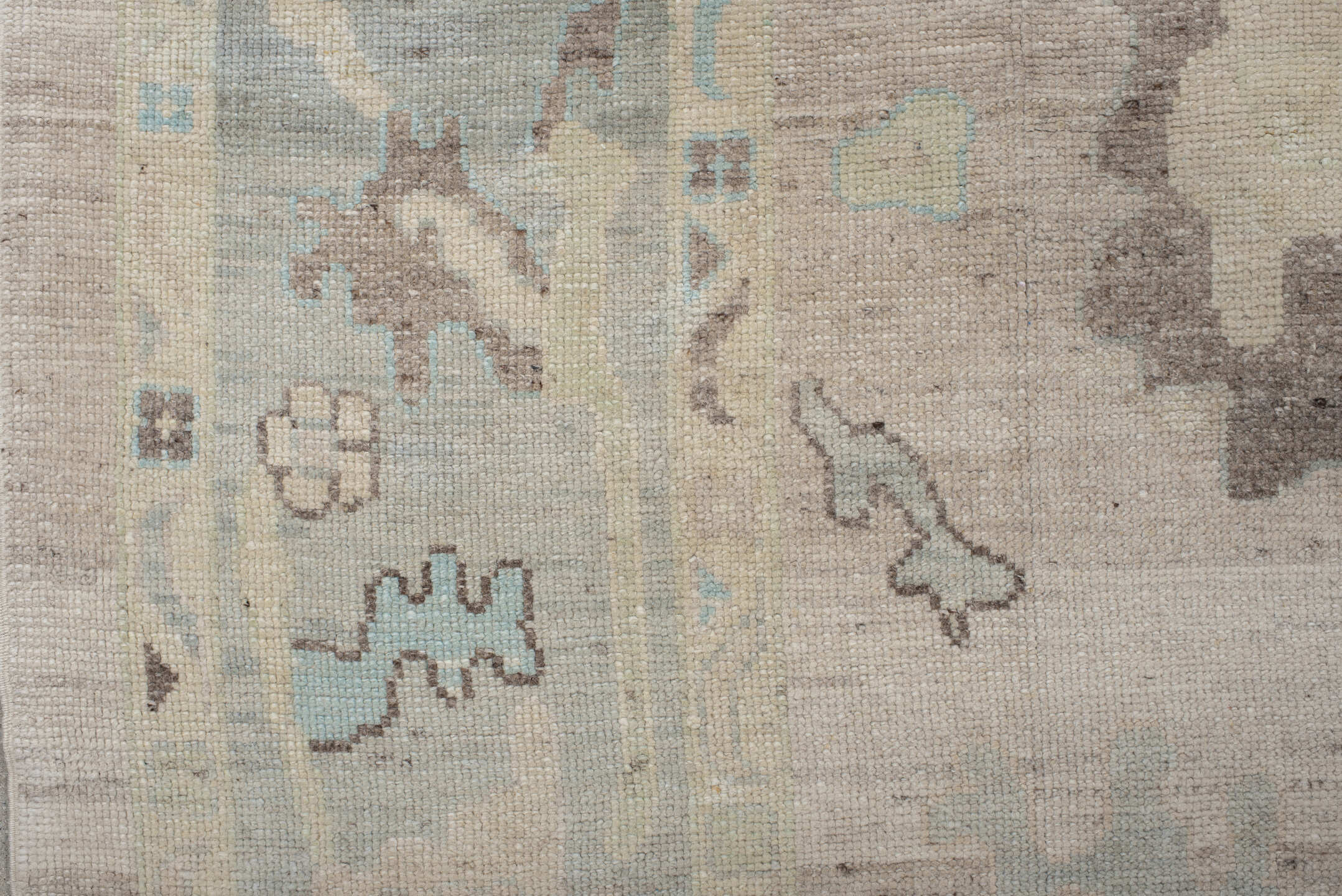 10' x 12' one-of-a-kind handmade vintage Oushak large size rug. Color palette: beige, powder_blue, ivory, taupe, brown
