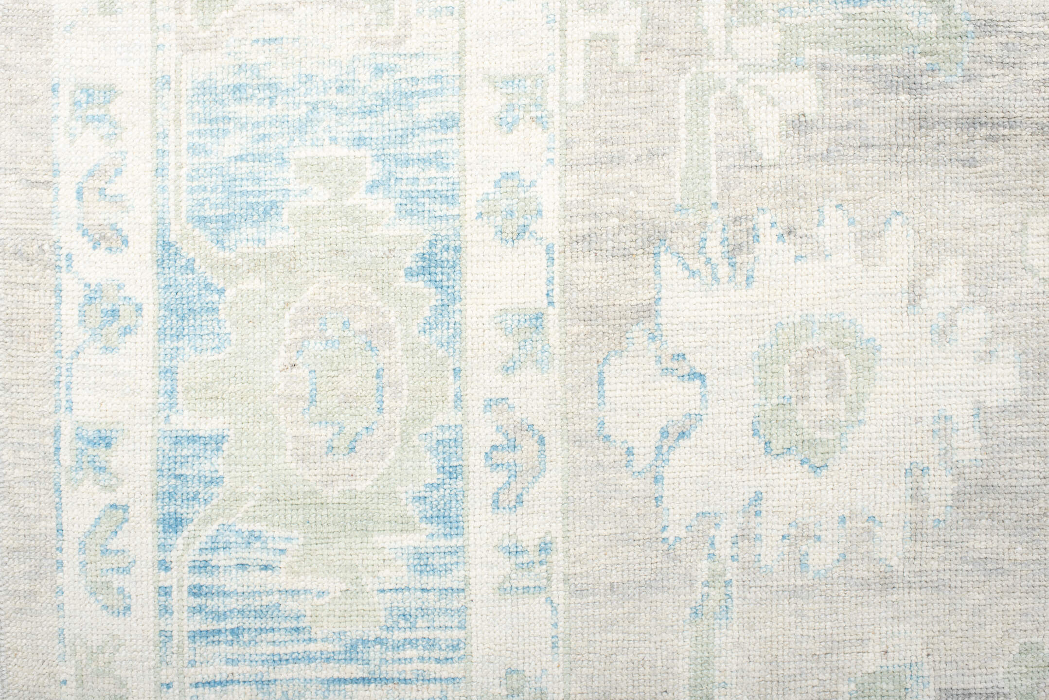 10' x 14' one-of-a-kind handmade vintage Oushak large size rug. Color palette: off-white, gray, light gray, light blue