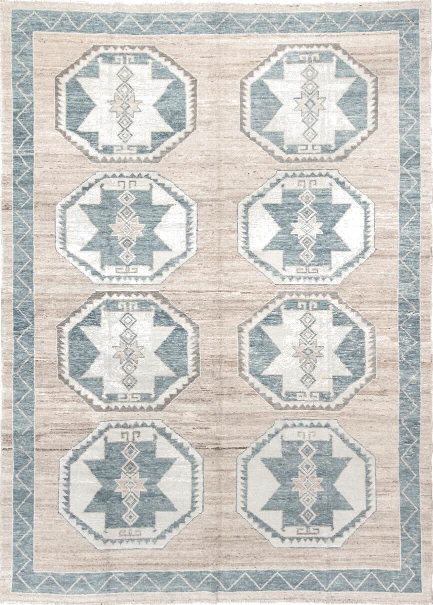 9' x 12' one-of-a-kind handmade vintage Oushak large size rug. Color palette: dark gray, gainsboro, gray, light gray, linen