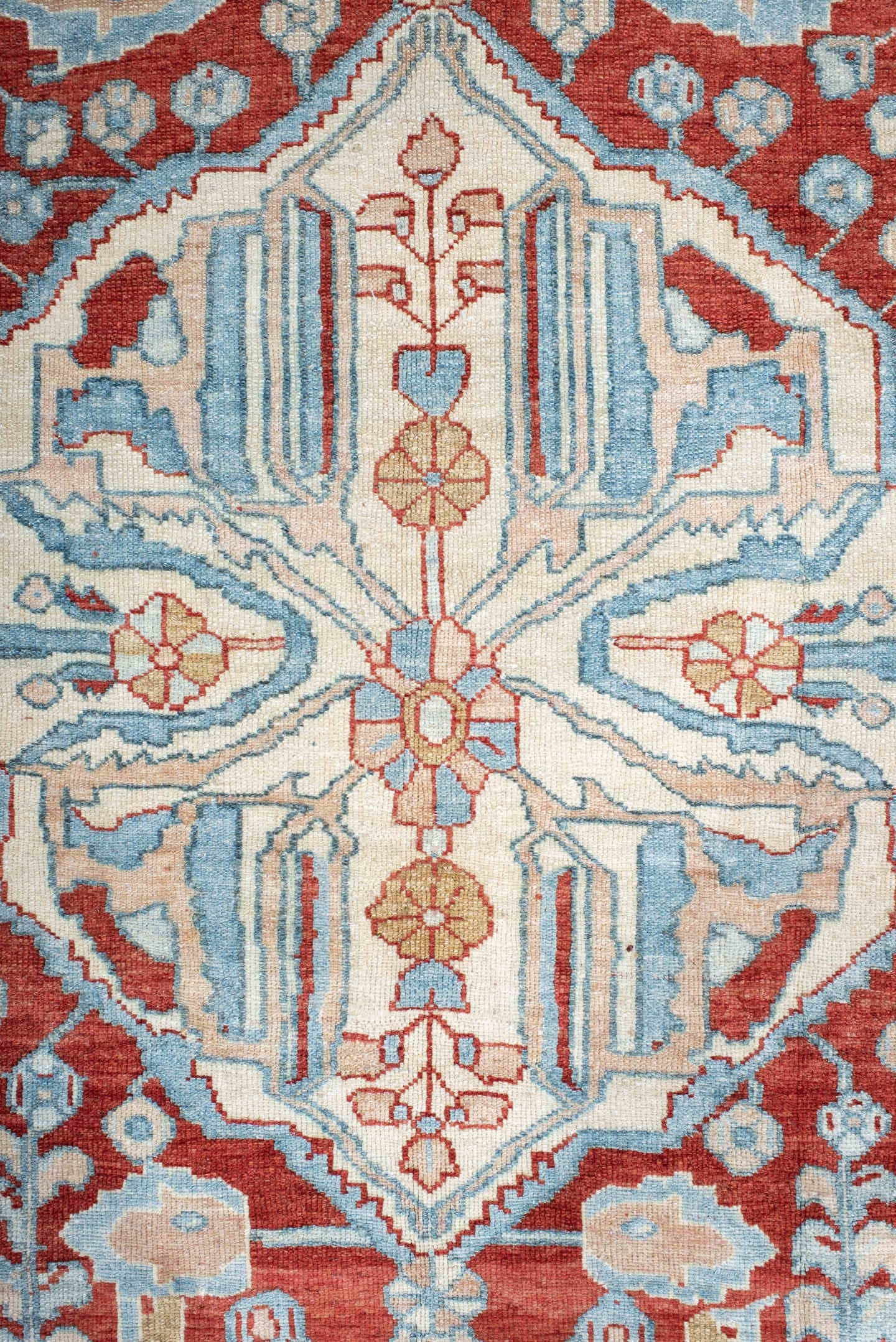 10' x 13' one-of-a-kind handmade vintage Anatolian large size rug. Color palette: rust, ivory, pale_blue, beige, cream