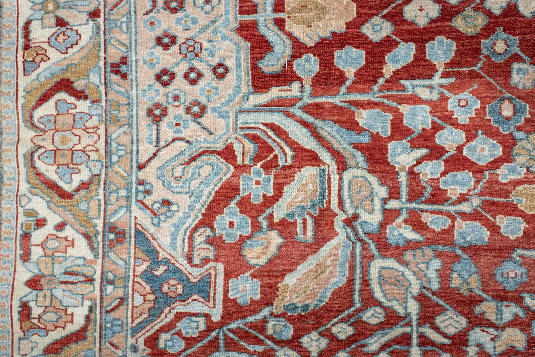 10' x 13' one-of-a-kind handmade vintage Anatolian large size rug. Color palette: rust, ivory, pale_blue, beige, cream
