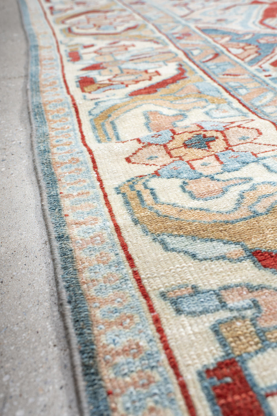 10' x 13' one-of-a-kind handmade vintage Anatolian large size rug. Color palette: rust, ivory, pale_blue, beige, cream