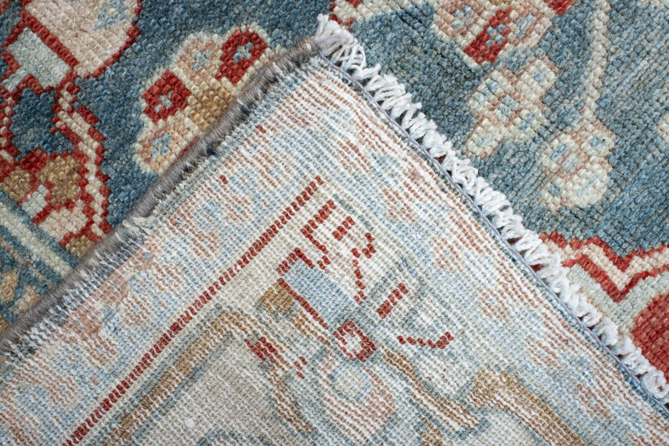 10' x 13' one-of-a-kind handmade vintage Anatolian large size rug. Color palette: rust, ivory, pale_blue, beige, cream