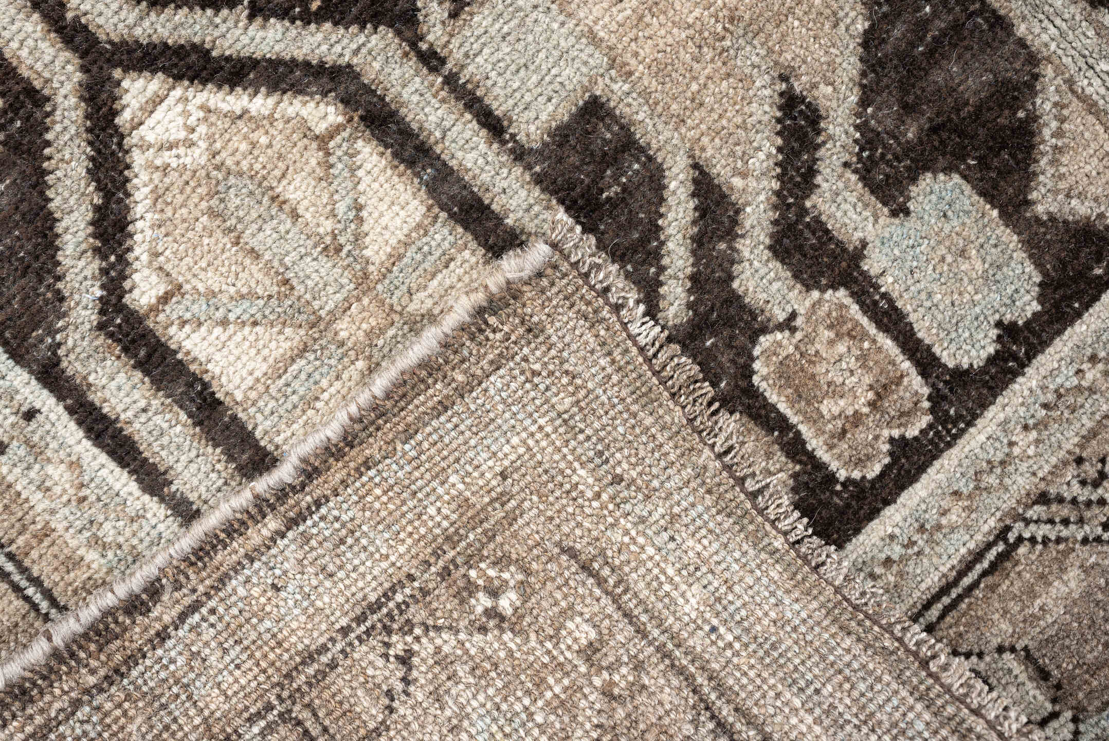 3' x 7' one-of-a-kind handmade antique Bidjar runner rug. Color palette: charcoal, taupe, ivory, light blue, beige, brown