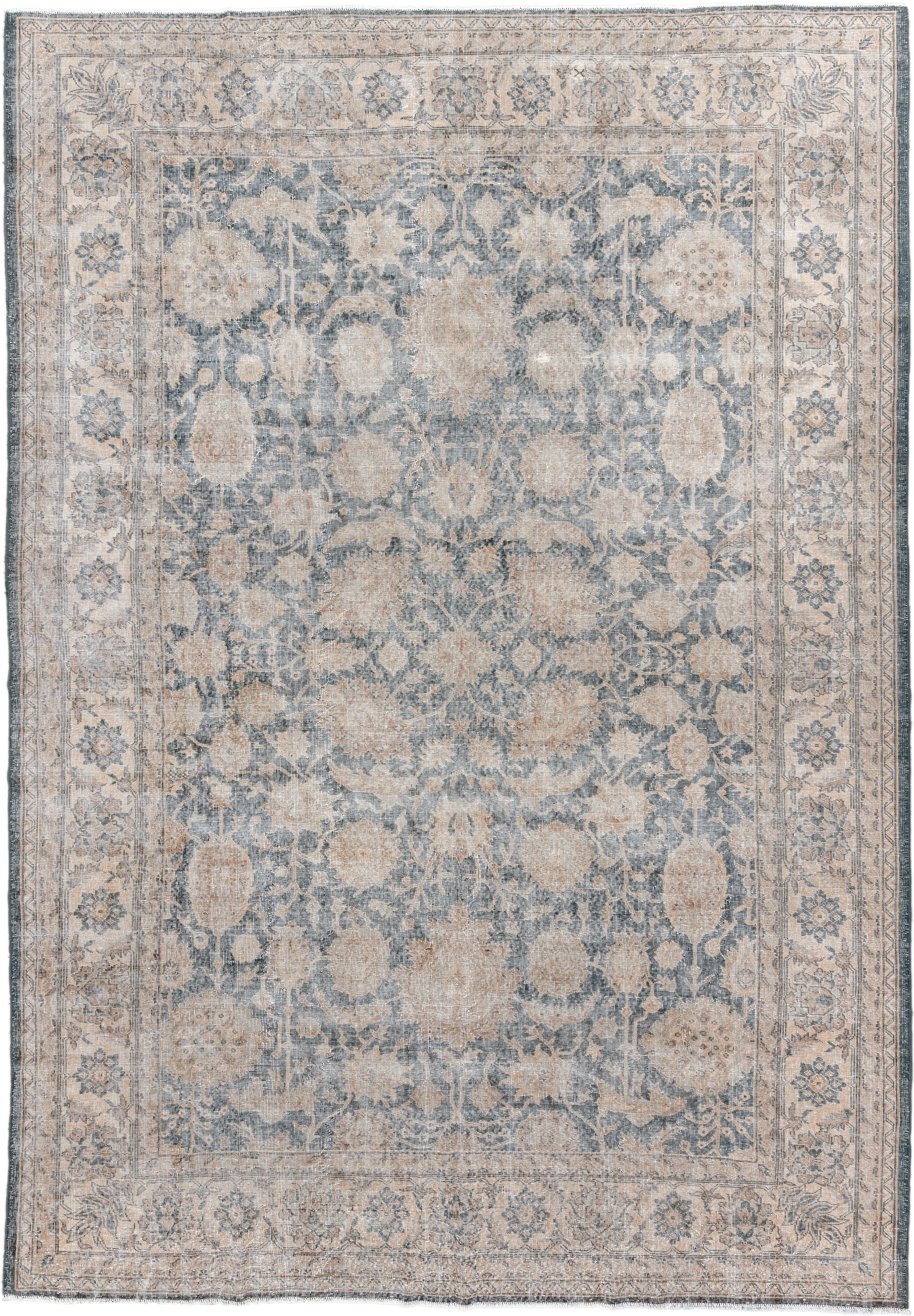 9' x 13' one-of-a-kind handmade vintage Sparta large size rug. Color palette: ivory, blue, taupe, beige, slate, gray