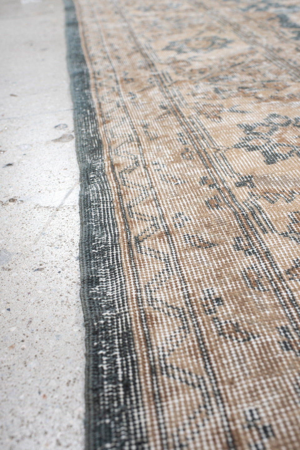 9' x 13' one-of-a-kind handmade vintage Sparta large size rug. Color palette: ivory, blue, taupe, beige, slate, gray