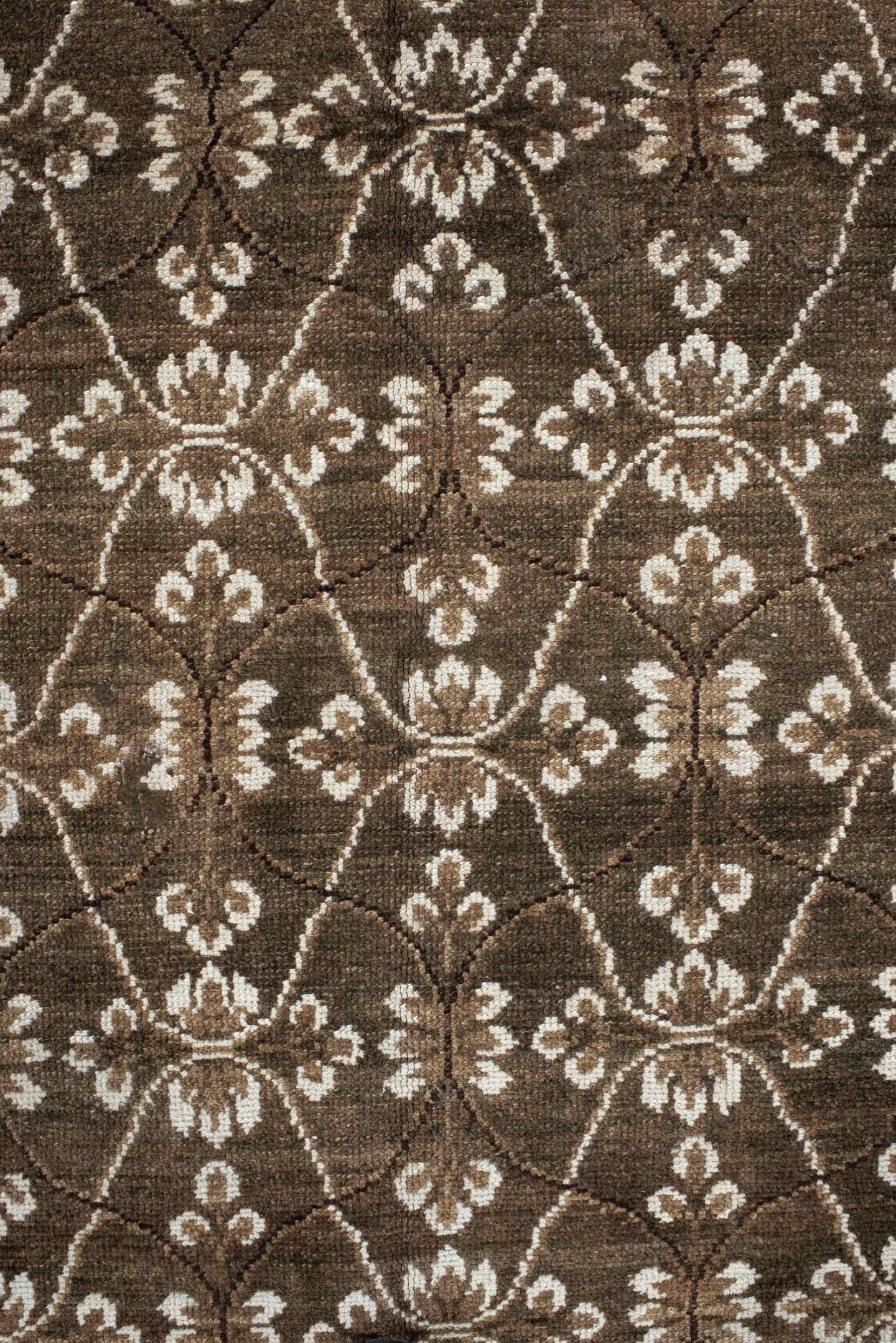 9' x 11' one-of-a-kind handmade vintage Kars large size rug. Color palette: brown, ivory, taupe, camel, terra cotta