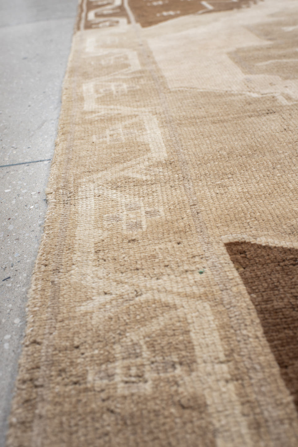 9' x 11' one-of-a-kind handmade vintage Kars large size rug. Color palette: beige, taupe, camel, brown, ivory, sand, gray