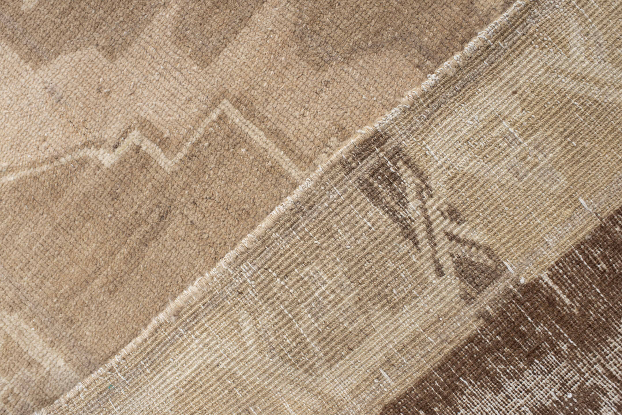 9' x 11' one-of-a-kind handmade vintage Kars large size rug. Color palette: beige, taupe, camel, brown, ivory, sand, gray