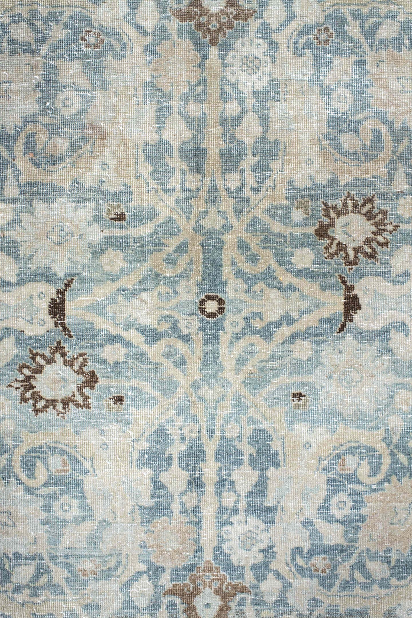 7' x 11' one-of-a-kind handmade antique Tabriz large size rug. Color palette: ivory, pale blue, taupe, slate, brown