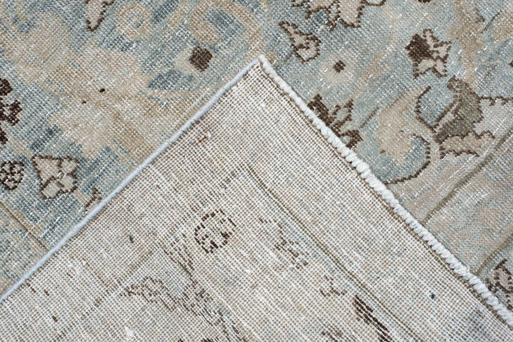 7' x 11' one-of-a-kind handmade antique Tabriz large size rug. Color palette: ivory, pale blue, taupe, slate, brown