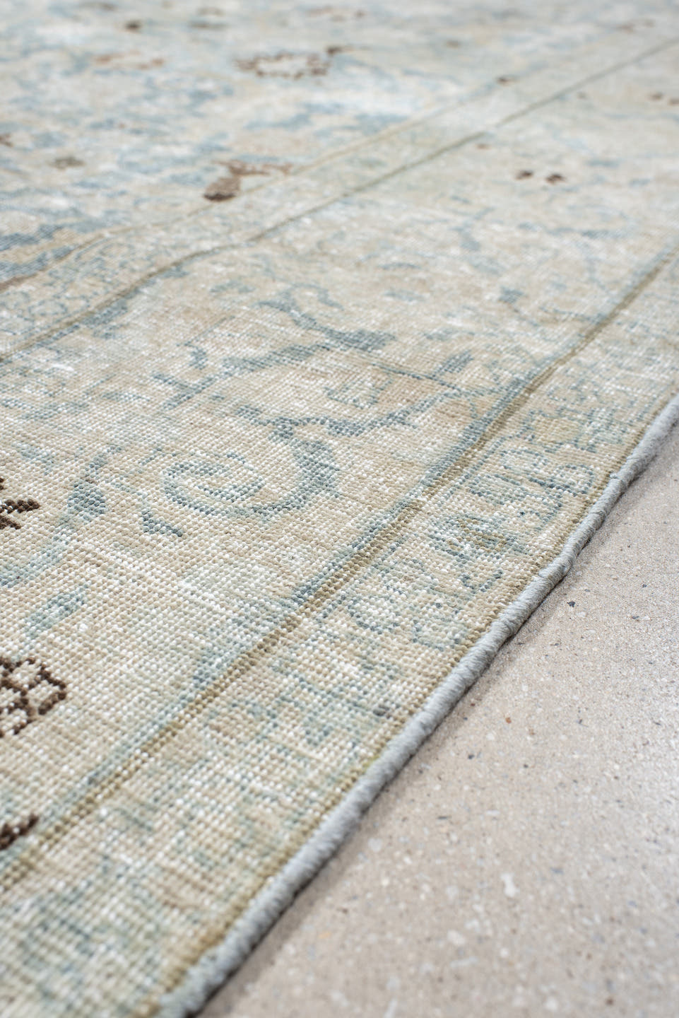 7' x 11' one-of-a-kind handmade antique Tabriz large size rug. Color palette: ivory, pale blue, taupe, slate, brown