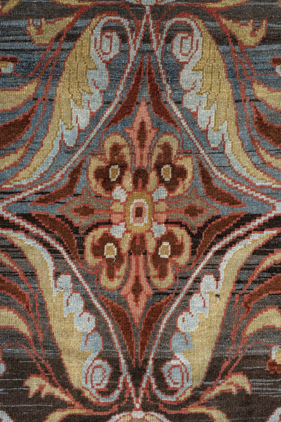 6' x 8' one-of-a-kind handmade antique Baktiary medium size rug. Color palette: charcoal, slate, rust, ivory, rose, camel