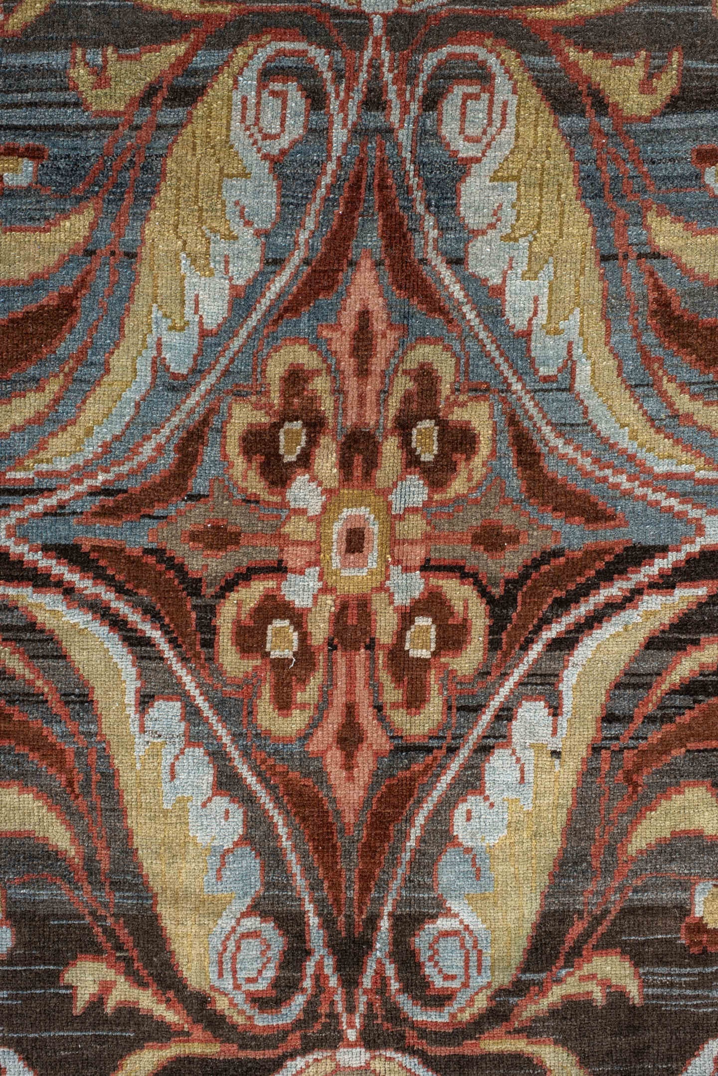 6' x 8' one-of-a-kind handmade antique Baktiary medium size rug. Color palette: charcoal, slate, rust, ivory, rose, camel