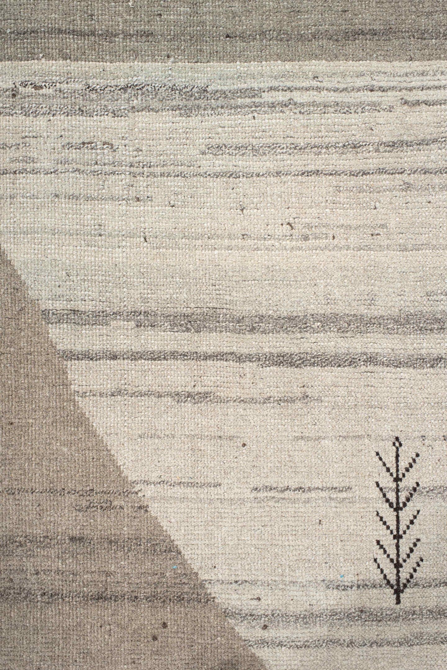 3' x 5' one-of-a-kind handmade vintage Gabbe small size rug. Color palette: taupe, ivory, charcoal, pale_blue, gray, beige