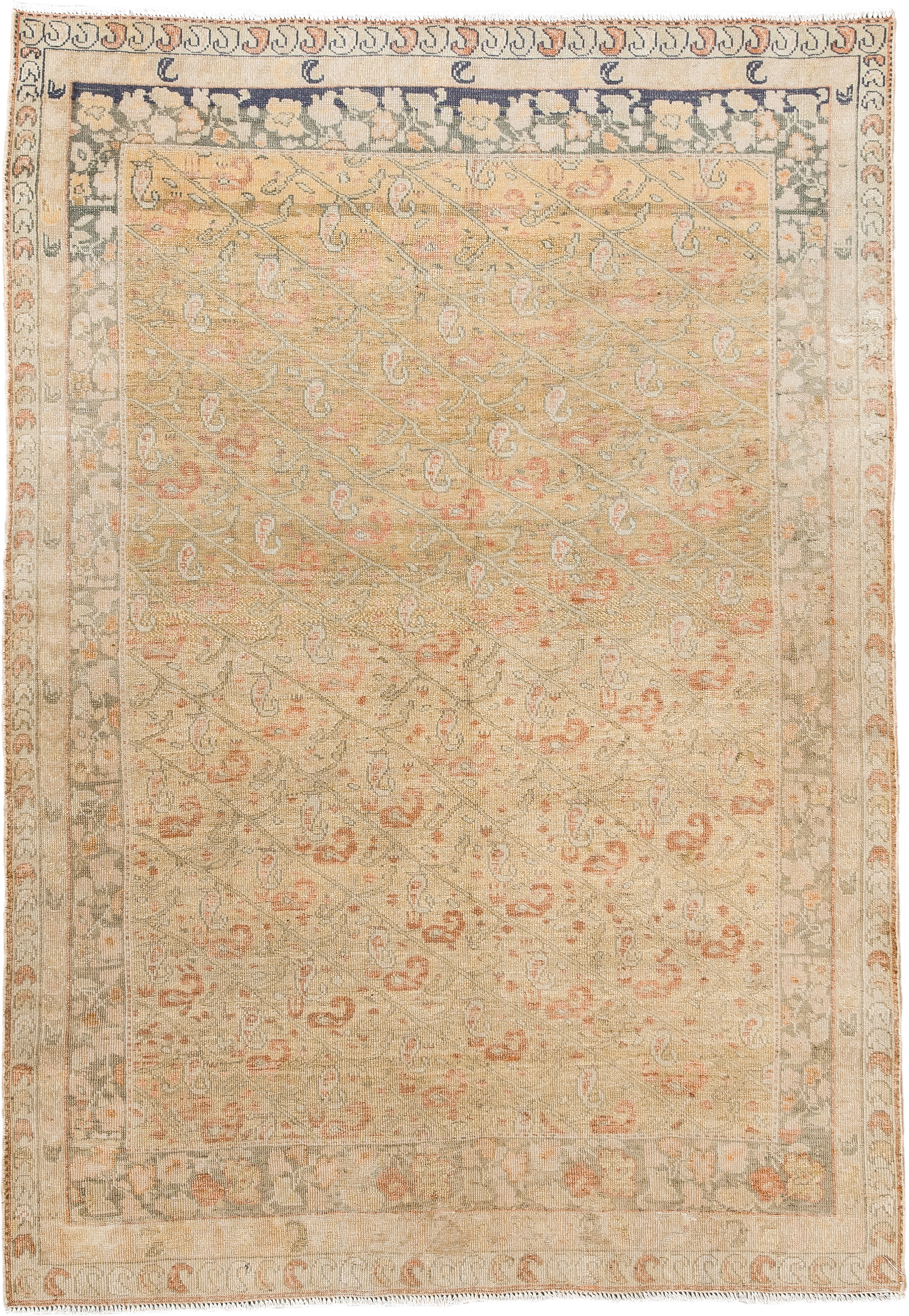 3' x 5' one-of-a-kind handmade vintage Sivas small size rug. Color palette: ivory, beige, sage, coral, taupe, peach, gray