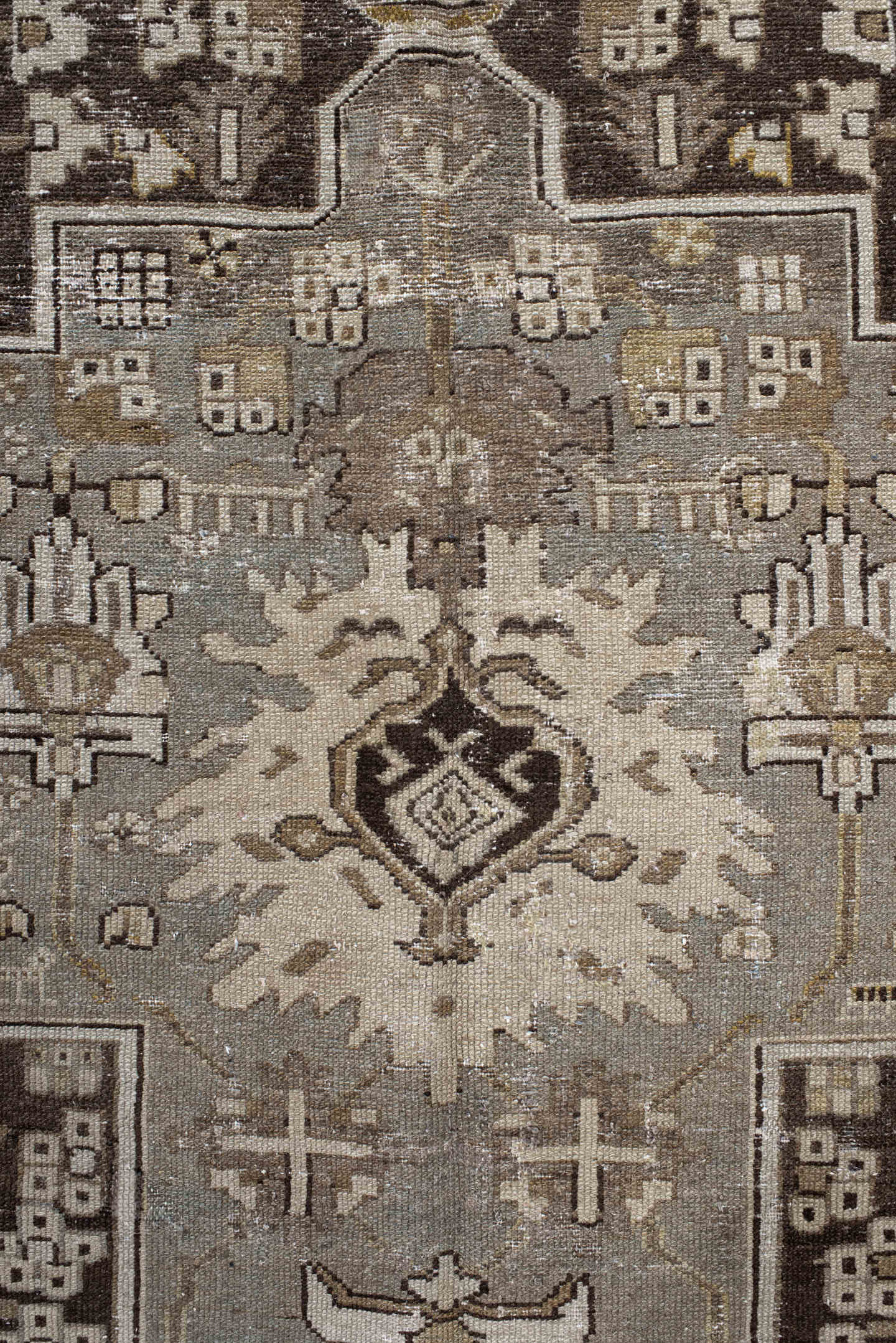 3' x 6' one-of-a-kind handmade vintage Hamadan small size rug. Color palette: ivory, taupe, charcoal, brown, sage, camel