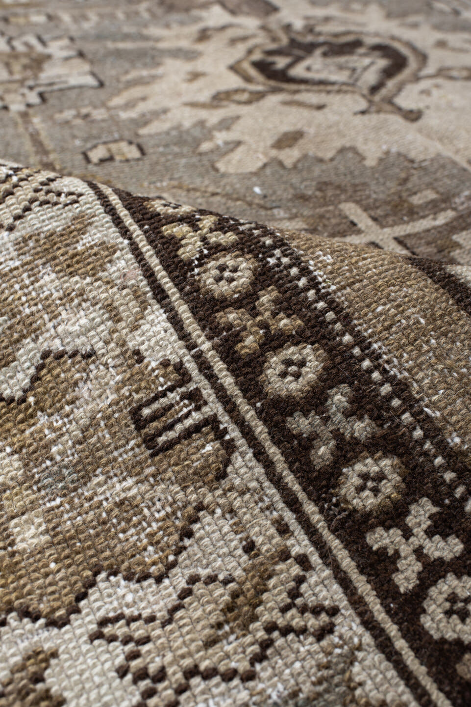 3' x 6' one-of-a-kind handmade vintage Hamadan small size rug. Color palette: ivory, taupe, charcoal, brown, sage, camel