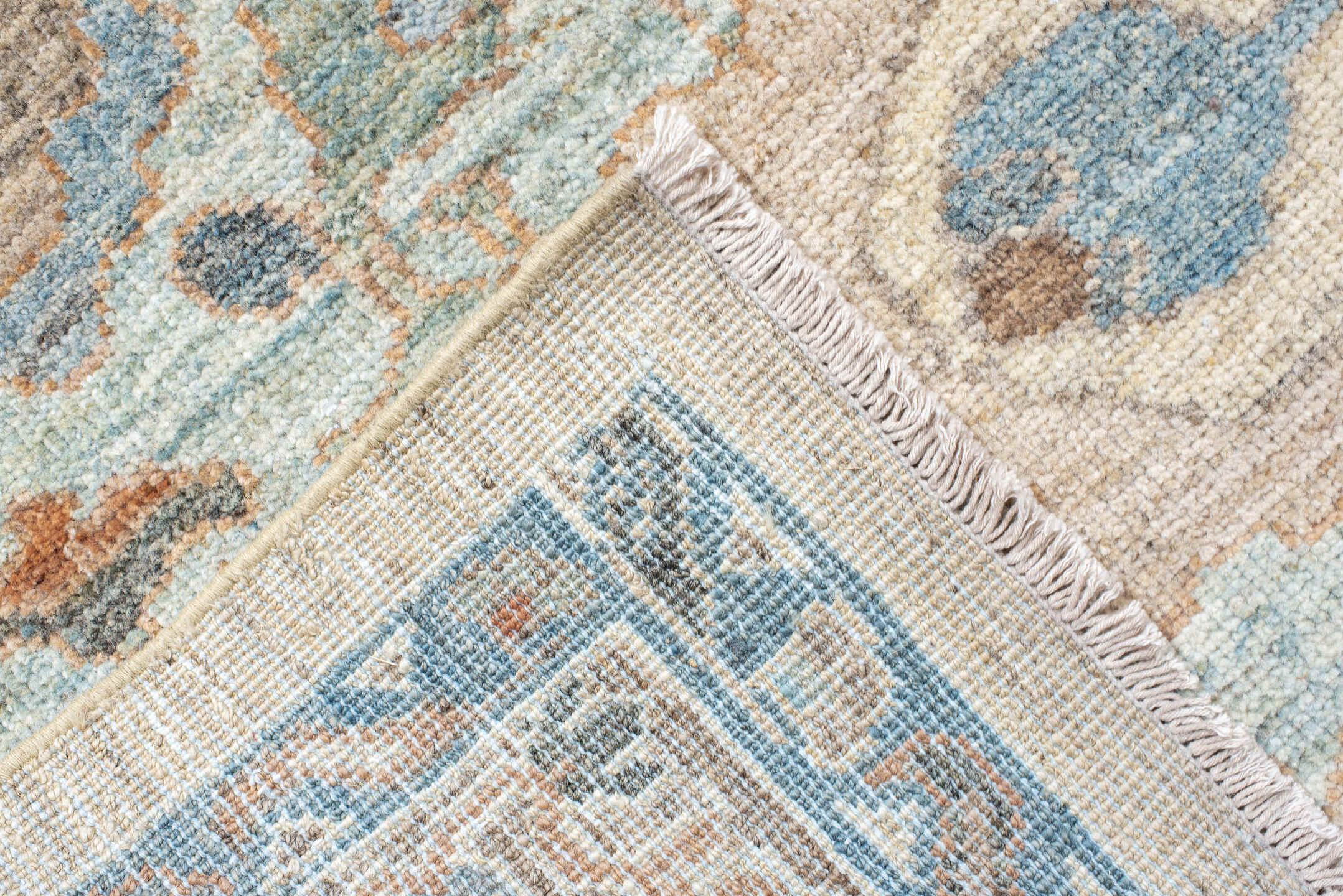 11' x 15' one-of-a-kind handmade vintage Sultanabad oversize rug. Color palette: ivory, pale blue, taupe, peach, beige, sage