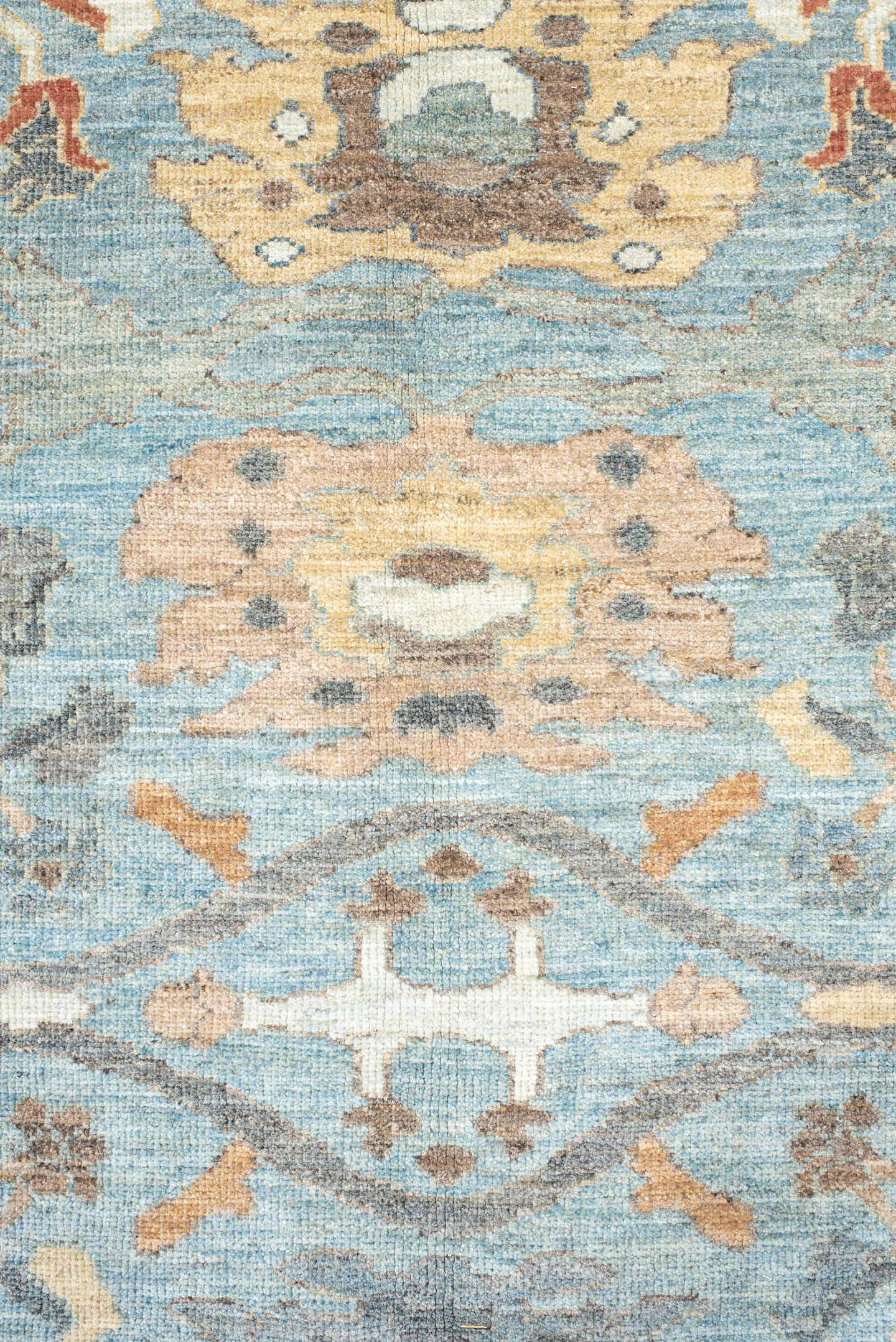 11' x 15' one-of-a-kind handmade vintage Sultanabad oversize rug. Color palette: light blue, gray, ivory, peach, taupe, rust