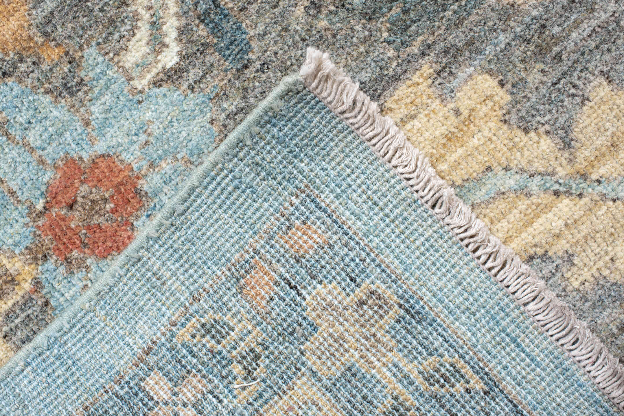 11' x 15' one-of-a-kind handmade vintage Sultanabad oversize rug. Color palette: light blue, gray, ivory, peach, taupe, rust