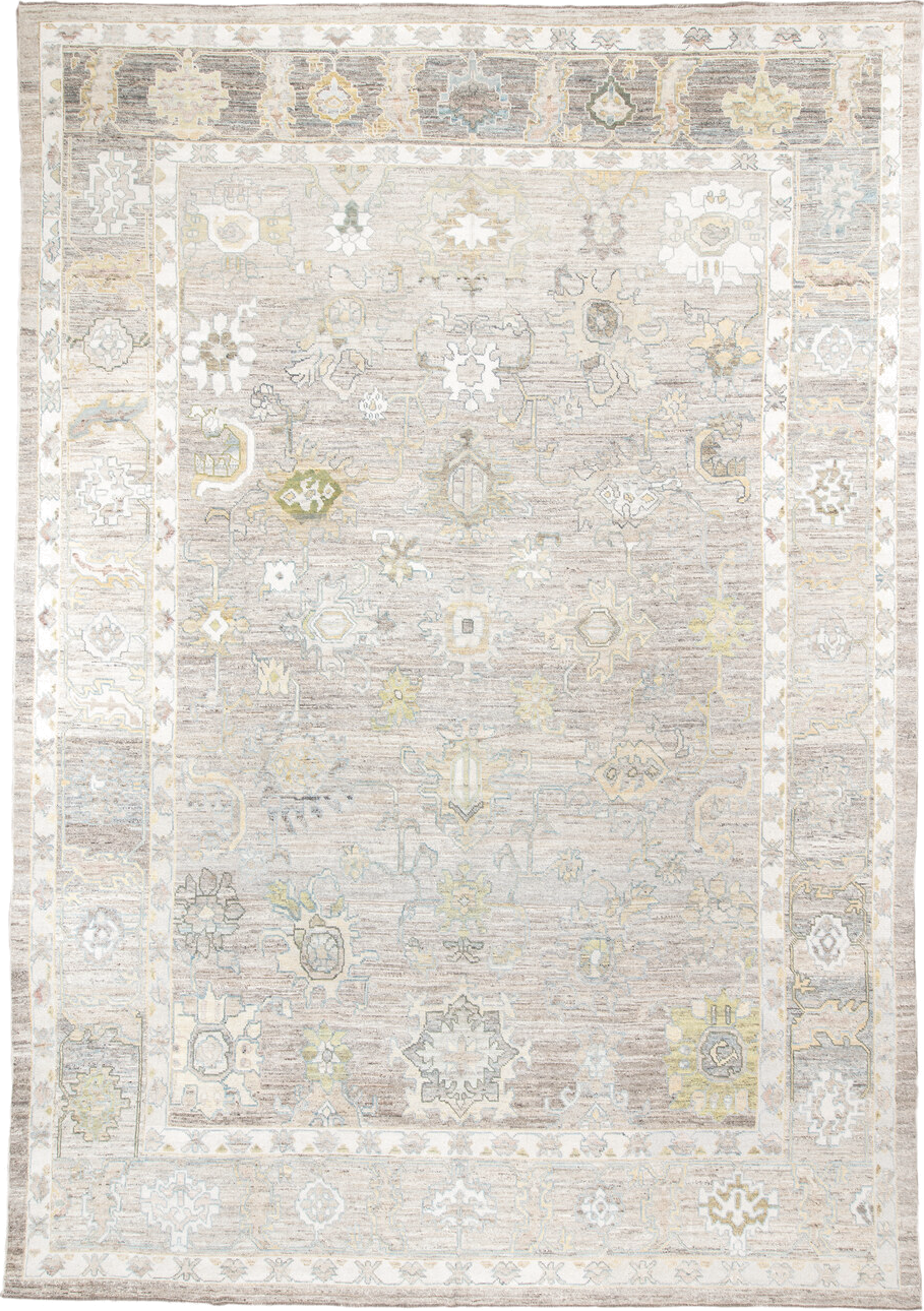 13' x 19' one-of-a-kind handmade vintage Oushak oversize rug. Color palette: antiquewhite, beige, brown, dark gray