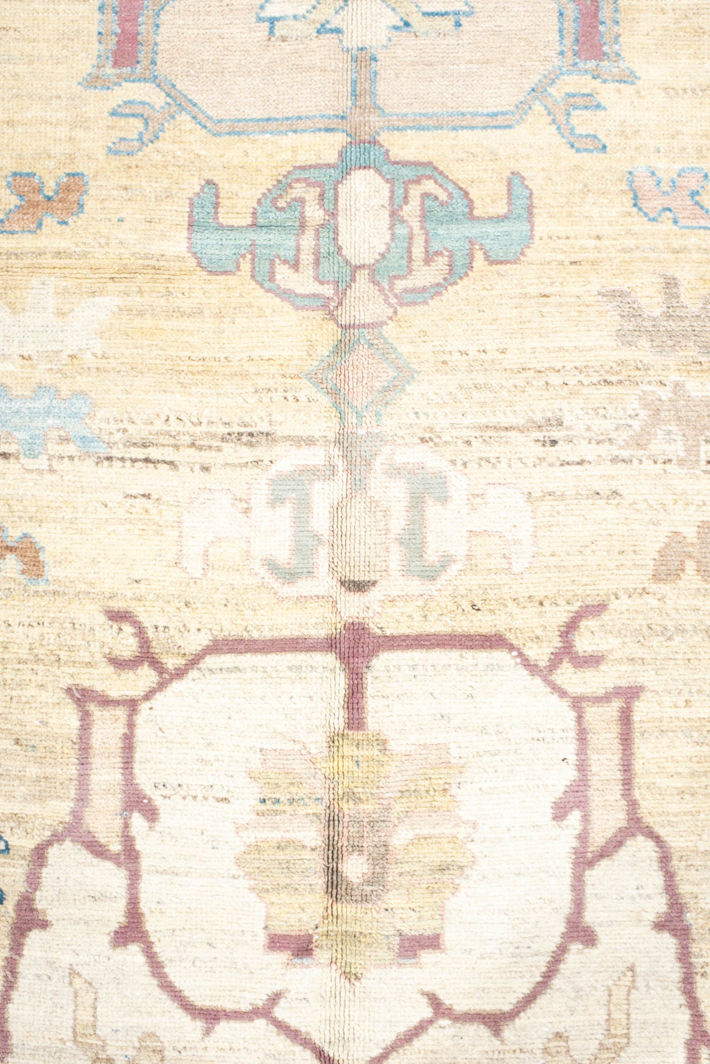 9' x 13' one-of-a-kind handmade vintage Bakhshayesh large size rug. Color palette: ivory, taupe, sky blue, brown, rose